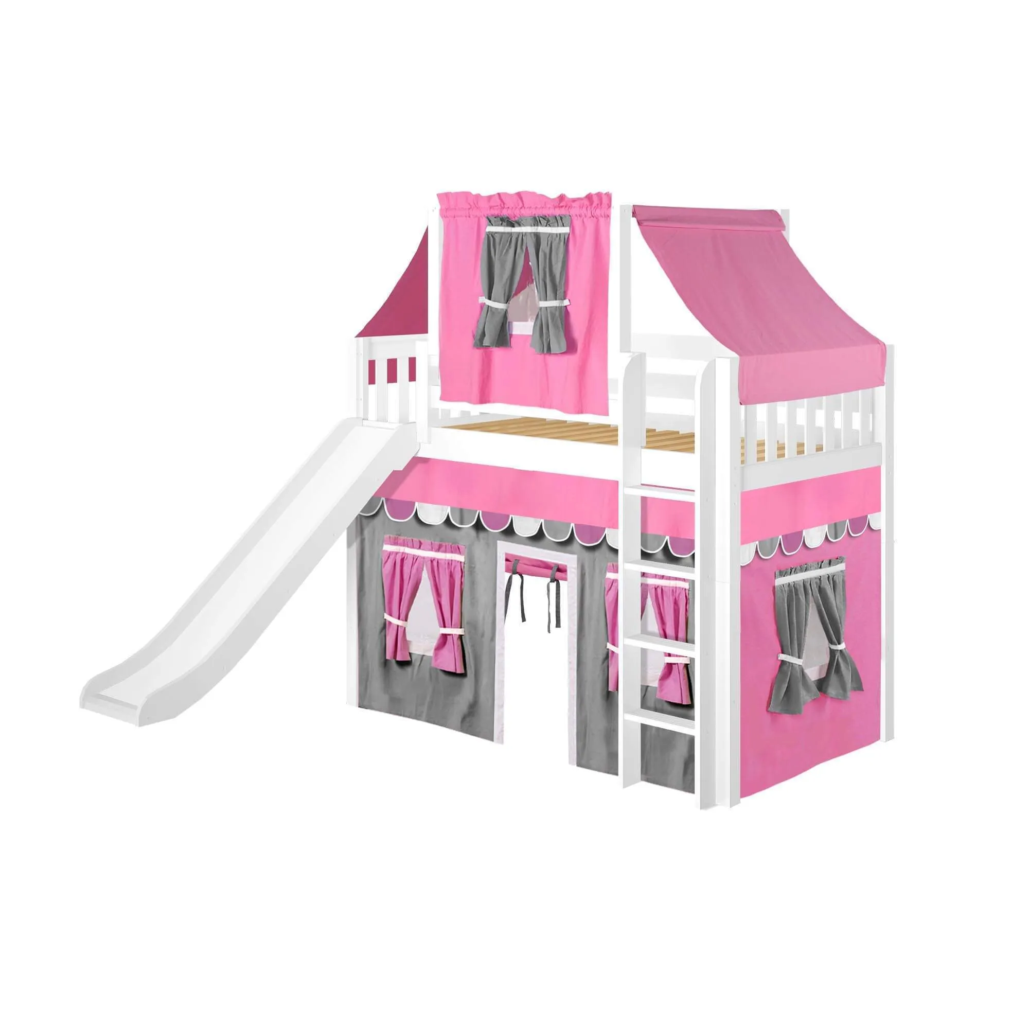 Maxtrix Twin Mid Loft Bed with Straight Ladder, Curtain, Top Tent   Slide