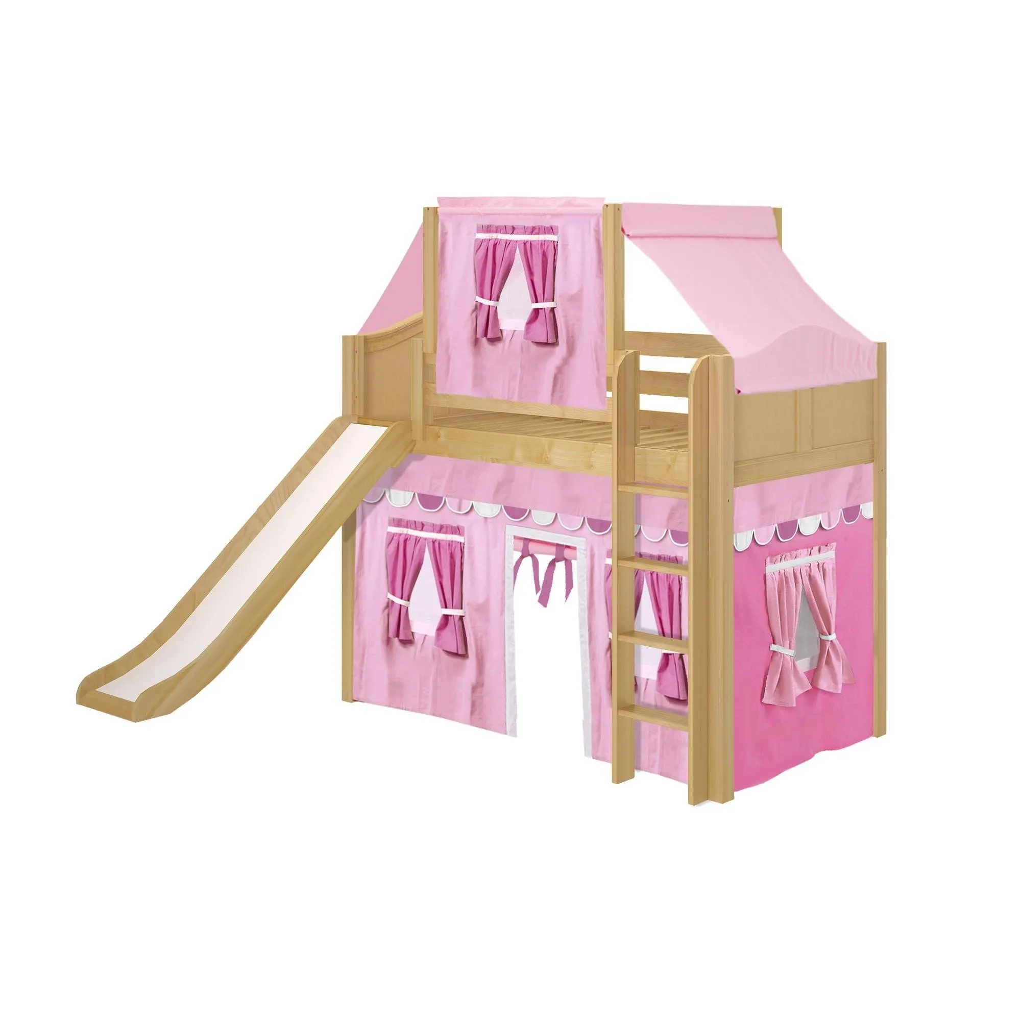 Maxtrix Twin Mid Loft Bed with Straight Ladder, Curtain, Top Tent   Slide
