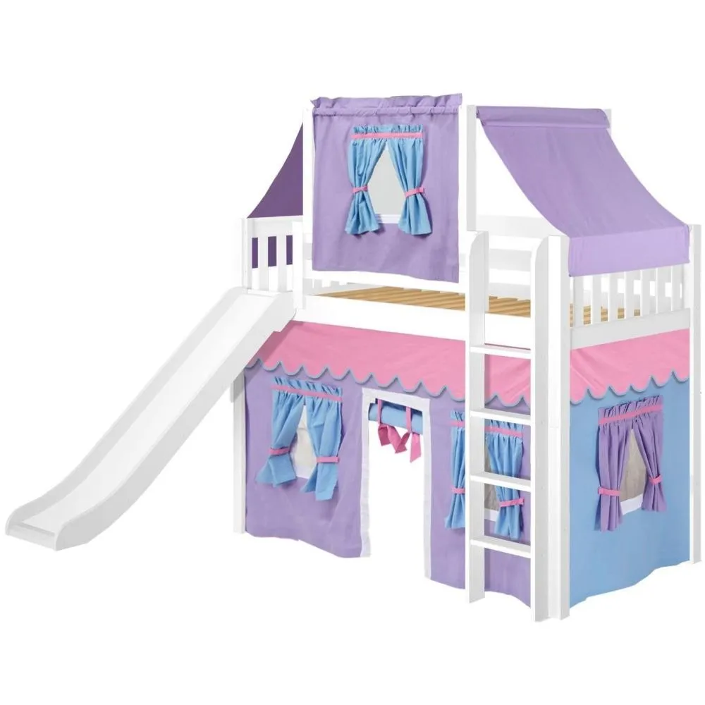 Maxtrix Twin Mid Loft Bed with Straight Ladder, Curtain, Top Tent   Slide