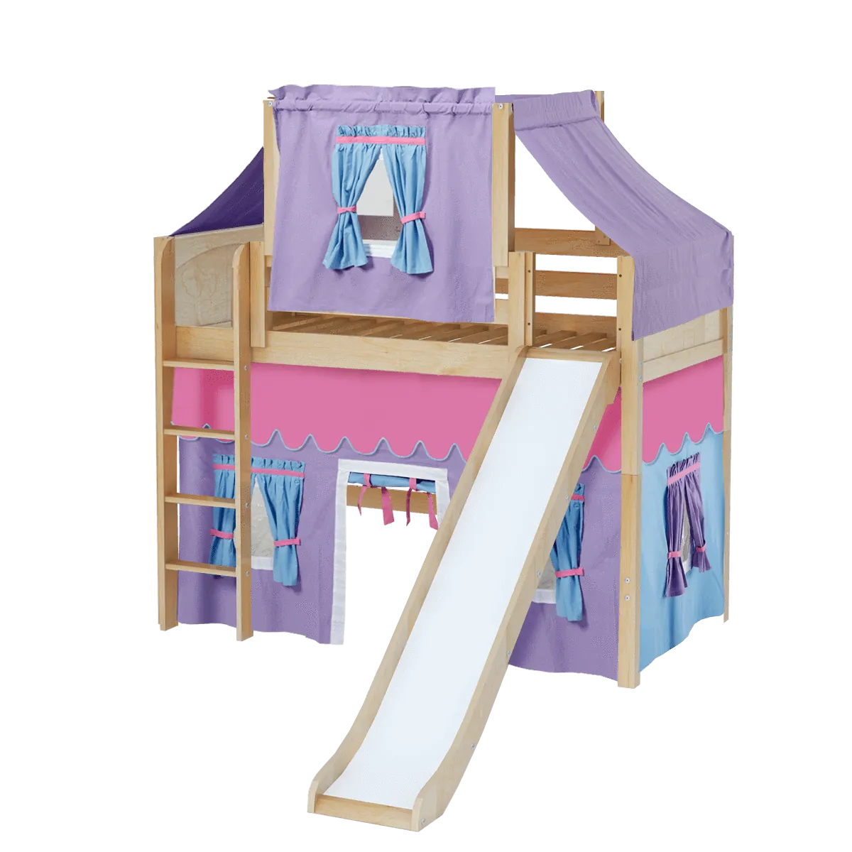 Maxtrix Twin Mid Loft Bed with Straight Ladder, Curtain, Top Tent   Slide