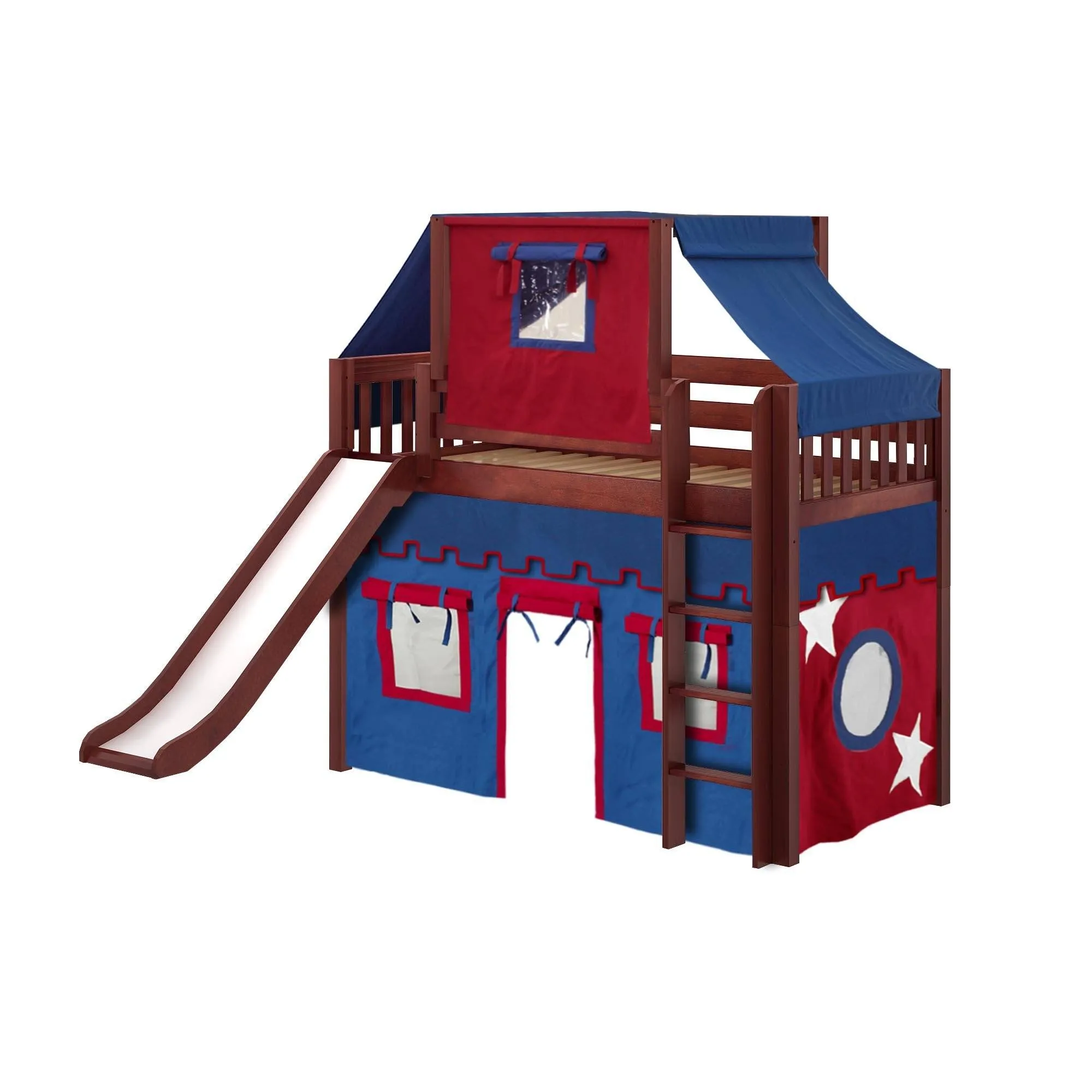 Maxtrix Twin Mid Loft Bed with Straight Ladder, Curtain, Top Tent   Slide