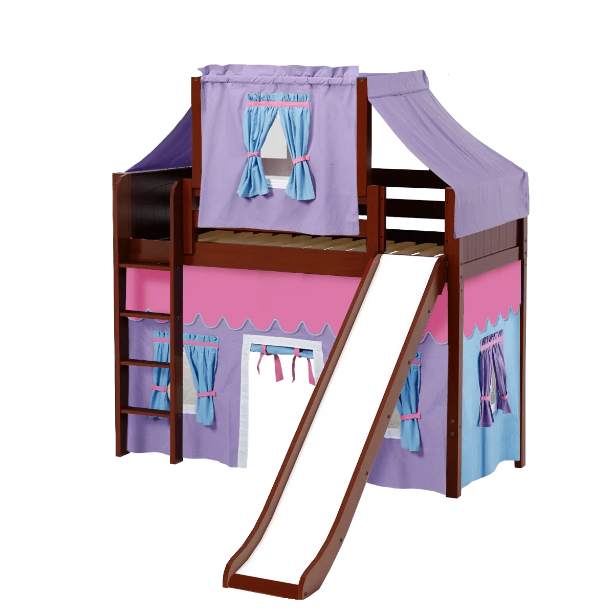 Maxtrix Twin Mid Loft Bed with Straight Ladder, Curtain, Top Tent   Slide