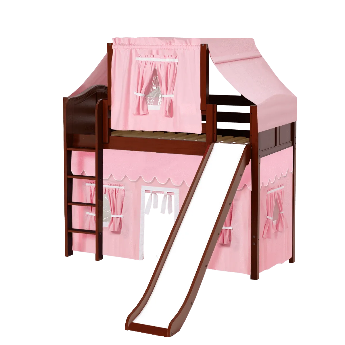 Maxtrix Twin Mid Loft Bed with Straight Ladder, Curtain, Top Tent   Slide