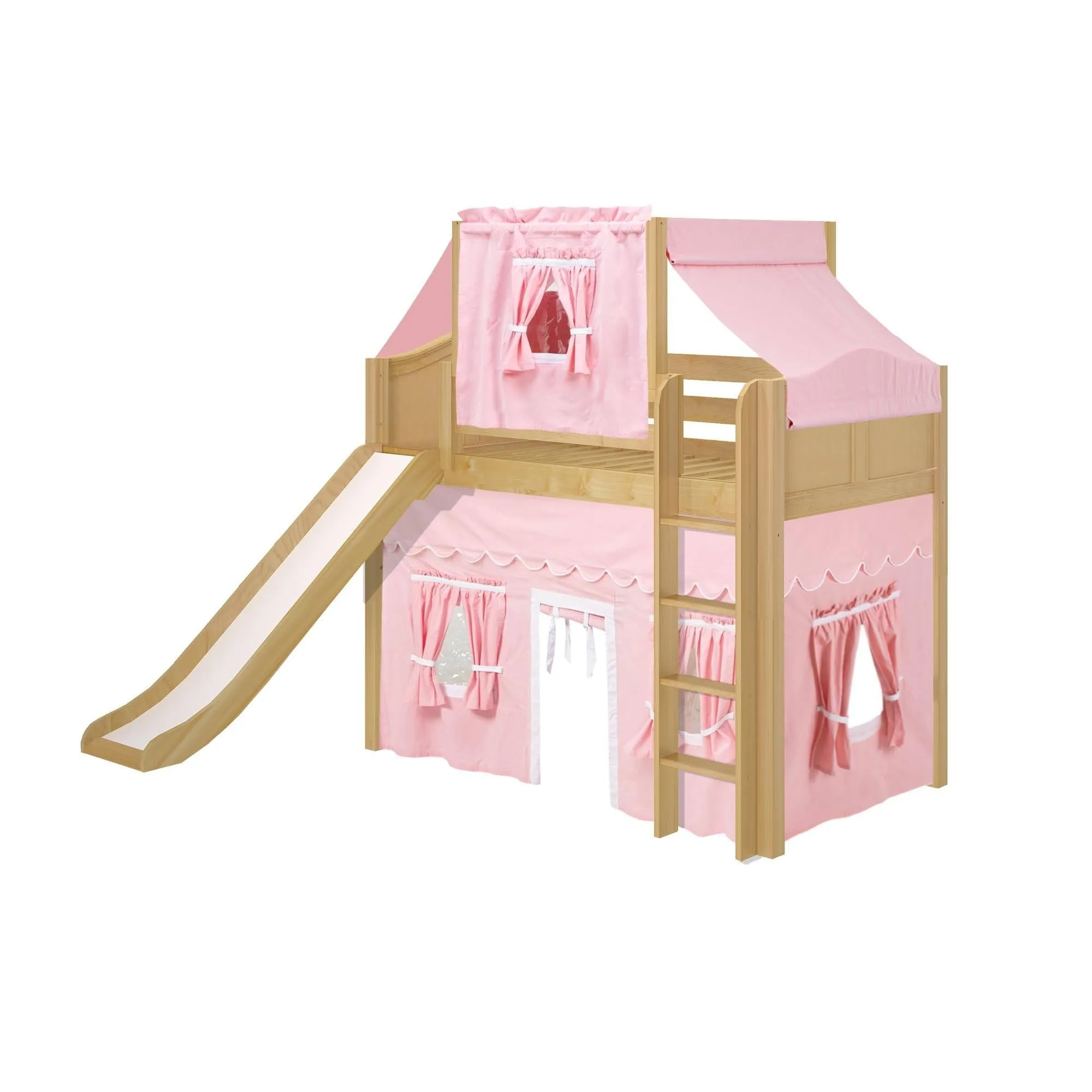 Maxtrix Twin Mid Loft Bed with Straight Ladder, Curtain, Top Tent   Slide