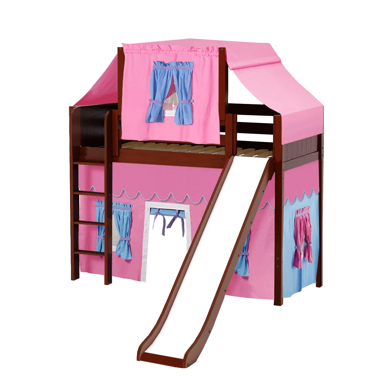 Maxtrix Twin Mid Loft Bed with Straight Ladder, Curtain, Top Tent   Slide
