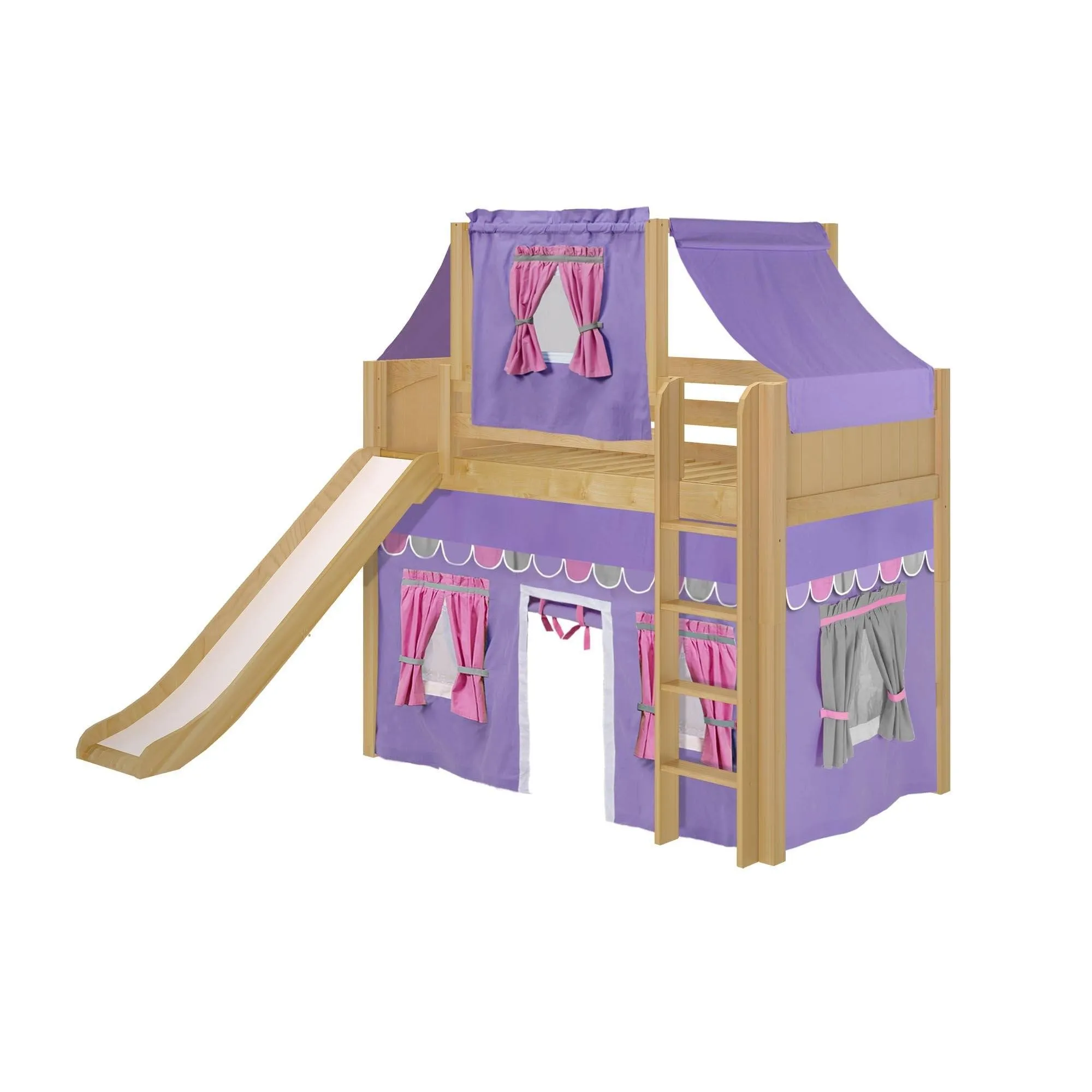 Maxtrix Twin Mid Loft Bed with Straight Ladder, Curtain, Top Tent   Slide