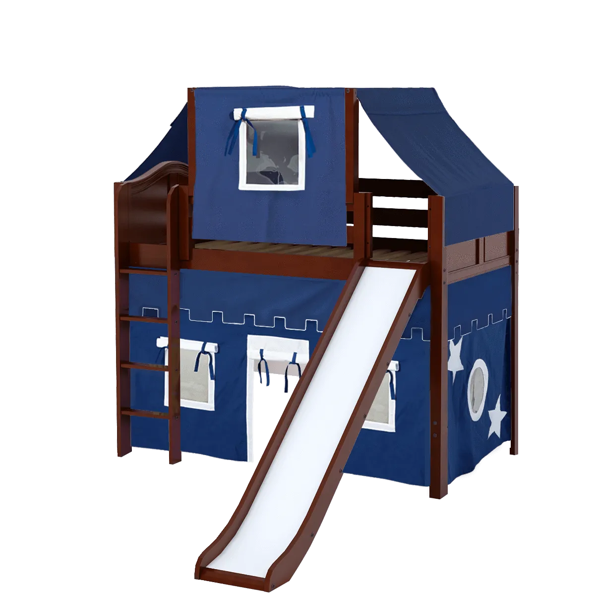 Maxtrix Twin Mid Loft Bed with Straight Ladder, Curtain, Top Tent   Slide