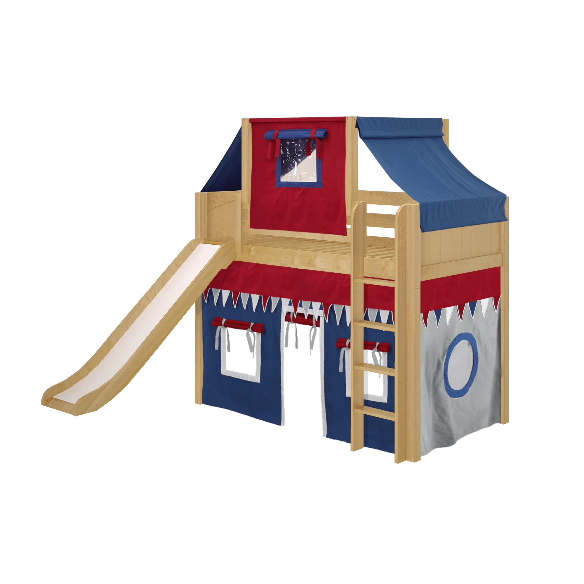 Maxtrix Twin Mid Loft Bed with Straight Ladder, Curtain, Top Tent   Slide