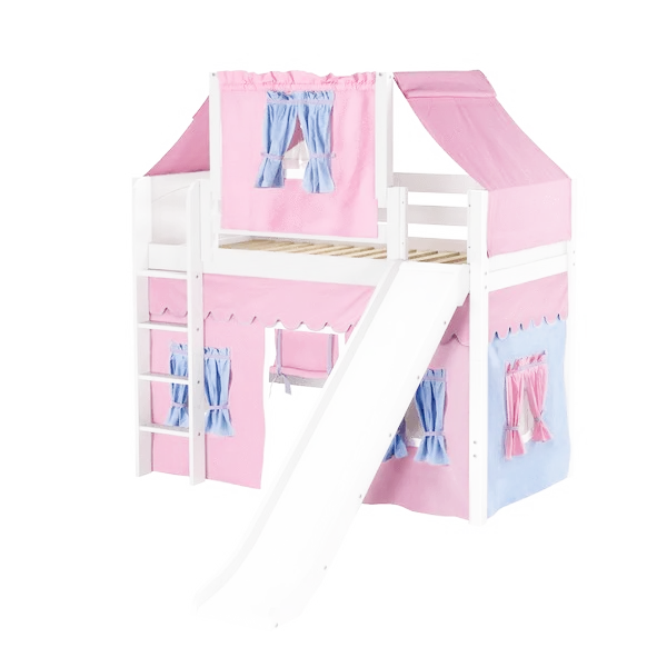 Maxtrix Twin Mid Loft Bed with Straight Ladder, Curtain, Top Tent   Slide