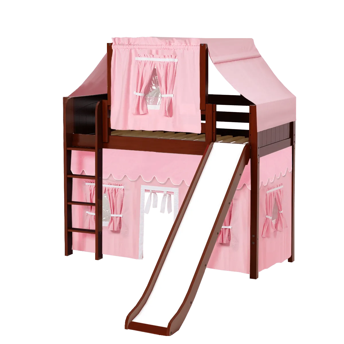 Maxtrix Twin Mid Loft Bed with Straight Ladder, Curtain, Top Tent   Slide