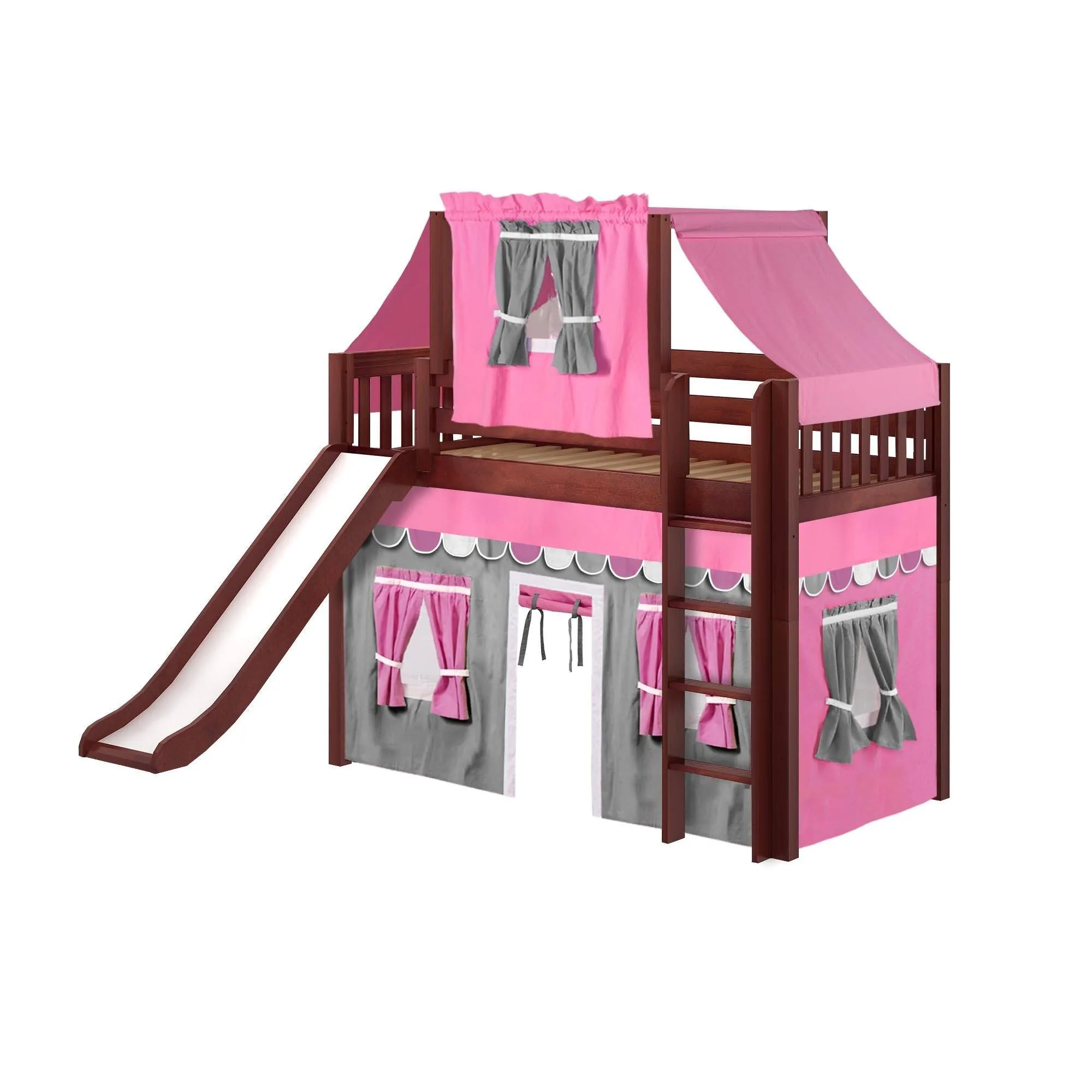 Maxtrix Twin Mid Loft Bed with Straight Ladder, Curtain, Top Tent   Slide