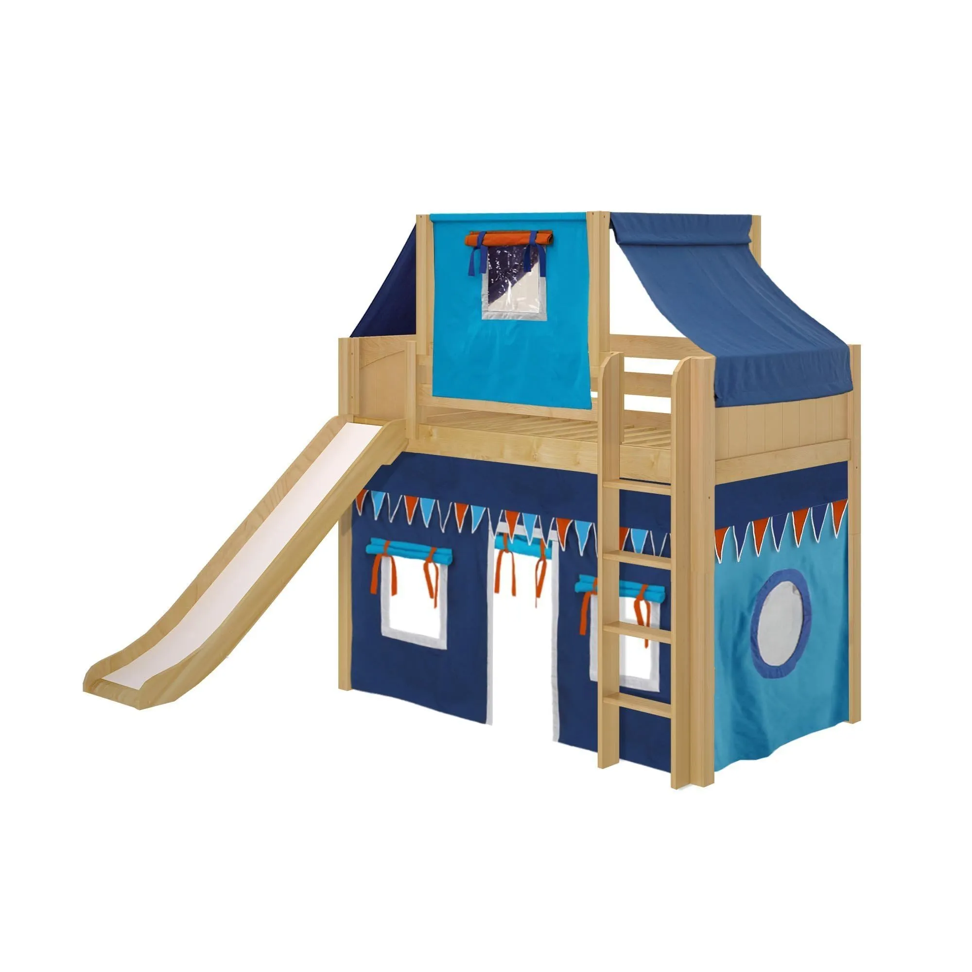 Maxtrix Twin Mid Loft Bed with Straight Ladder, Curtain, Top Tent   Slide
