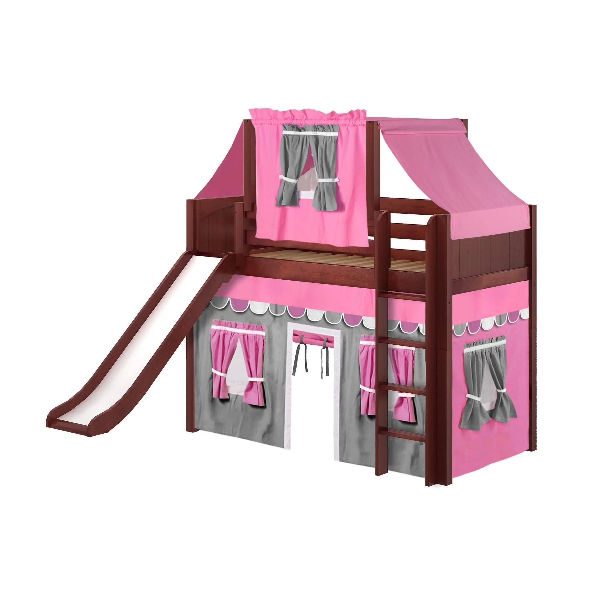 Maxtrix Twin Mid Loft Bed with Straight Ladder, Curtain, Top Tent   Slide