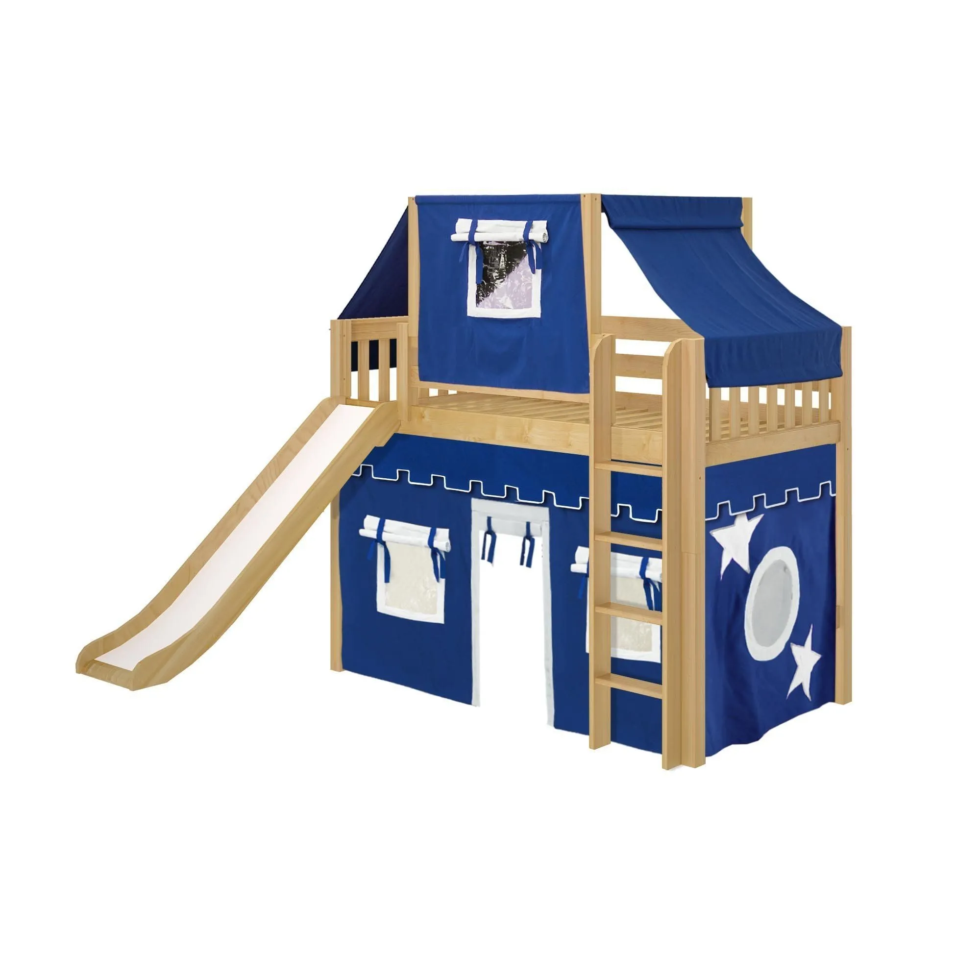 Maxtrix Twin Mid Loft Bed with Straight Ladder, Curtain, Top Tent   Slide