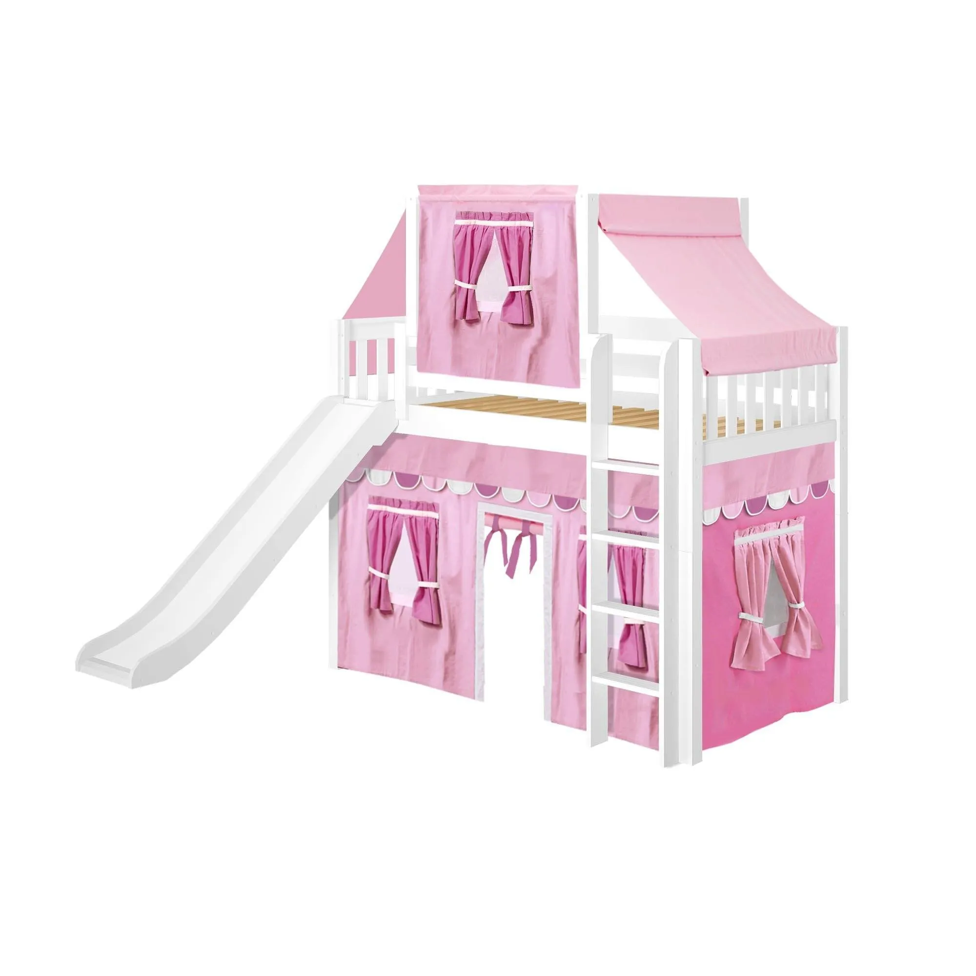 Maxtrix Twin Mid Loft Bed with Straight Ladder, Curtain, Top Tent   Slide