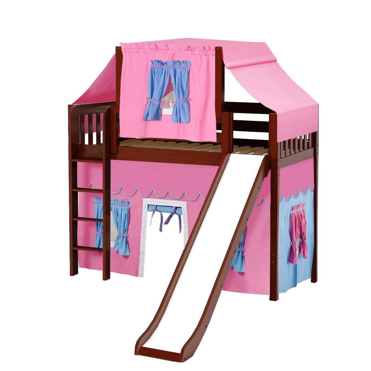 Maxtrix Twin Mid Loft Bed with Straight Ladder, Curtain, Top Tent   Slide