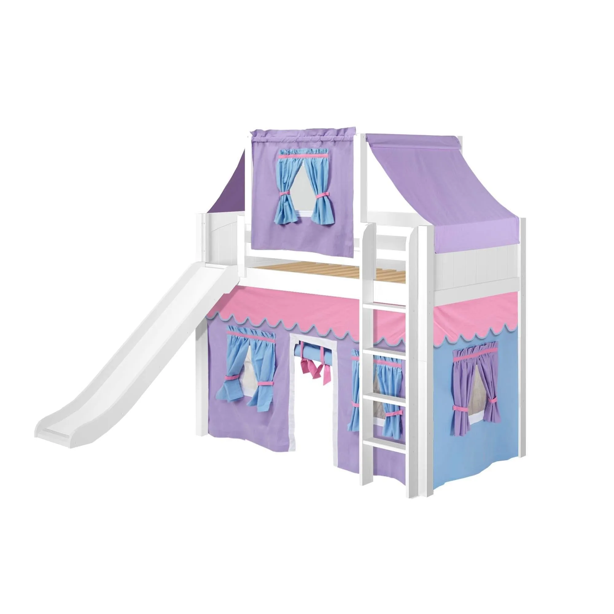 Maxtrix Twin Mid Loft Bed with Straight Ladder, Curtain, Top Tent   Slide