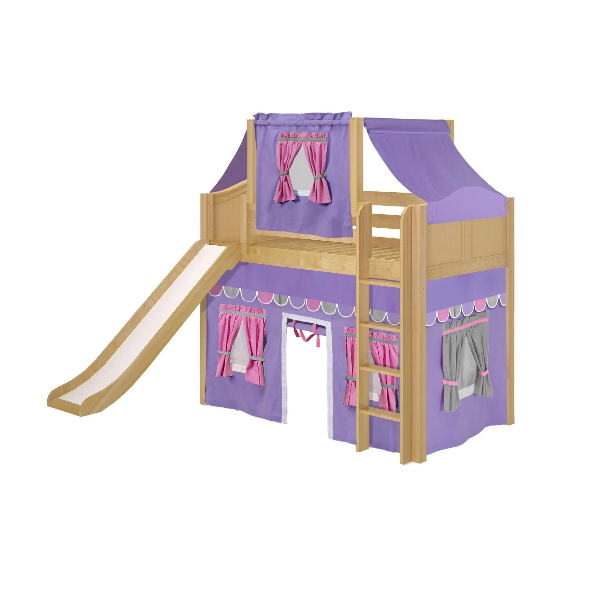 Maxtrix Twin Mid Loft Bed with Straight Ladder, Curtain, Top Tent   Slide