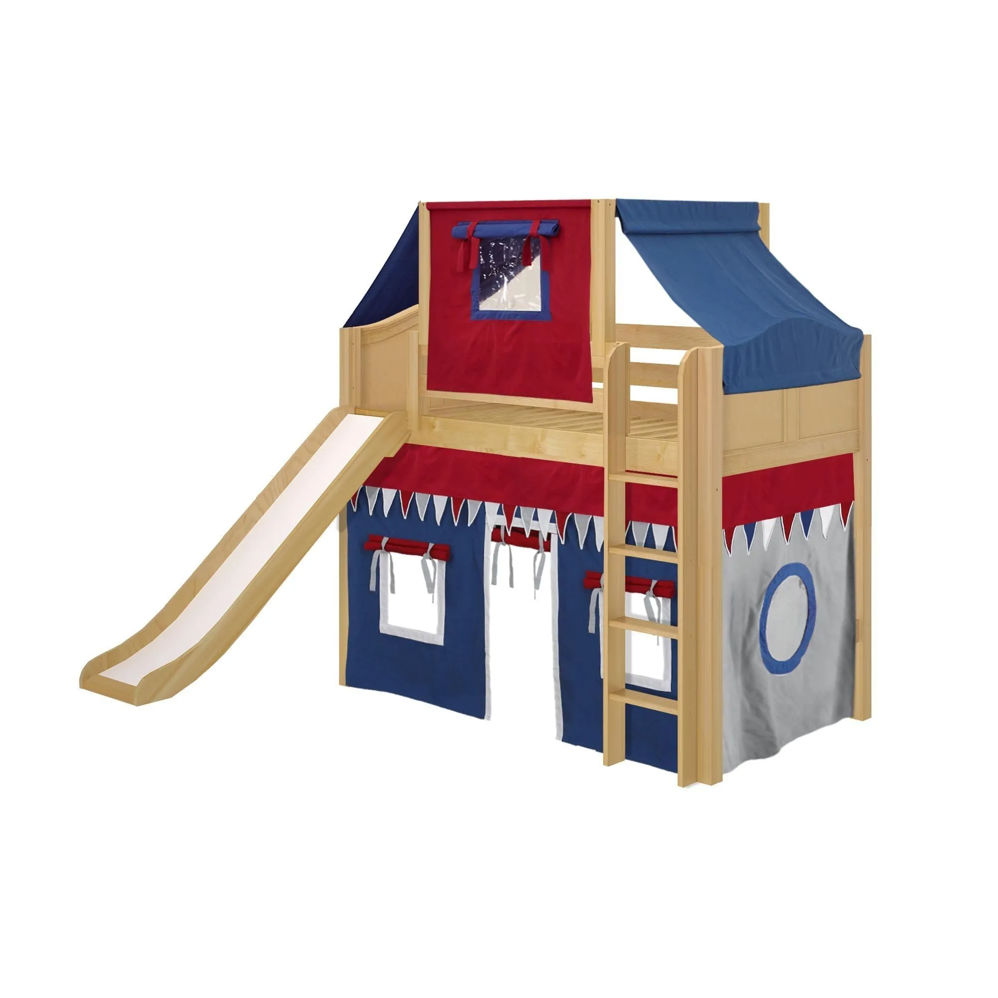 Maxtrix Twin Mid Loft Bed with Straight Ladder, Curtain, Top Tent   Slide