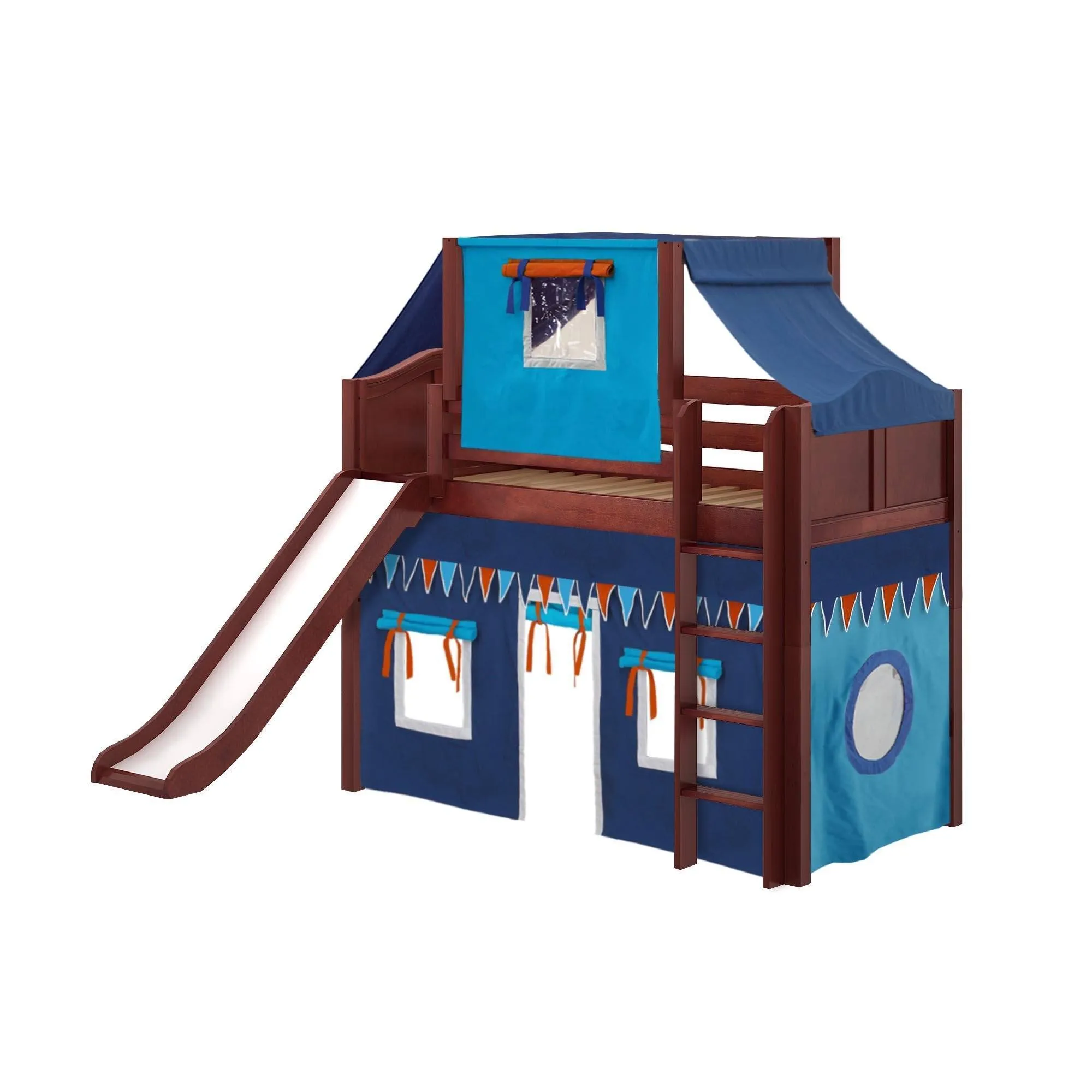 Maxtrix Twin Mid Loft Bed with Straight Ladder, Curtain, Top Tent   Slide