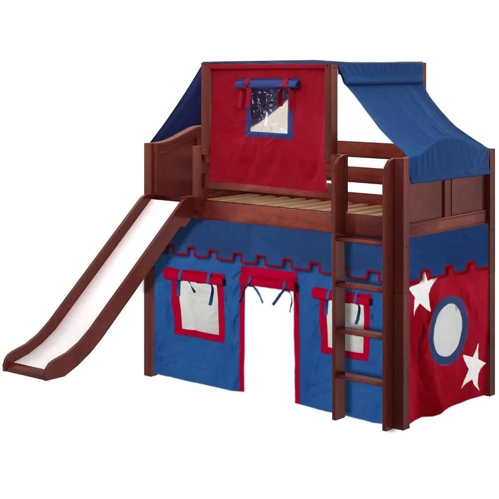 Maxtrix Twin Mid Loft Bed with Straight Ladder, Curtain, Top Tent   Slide