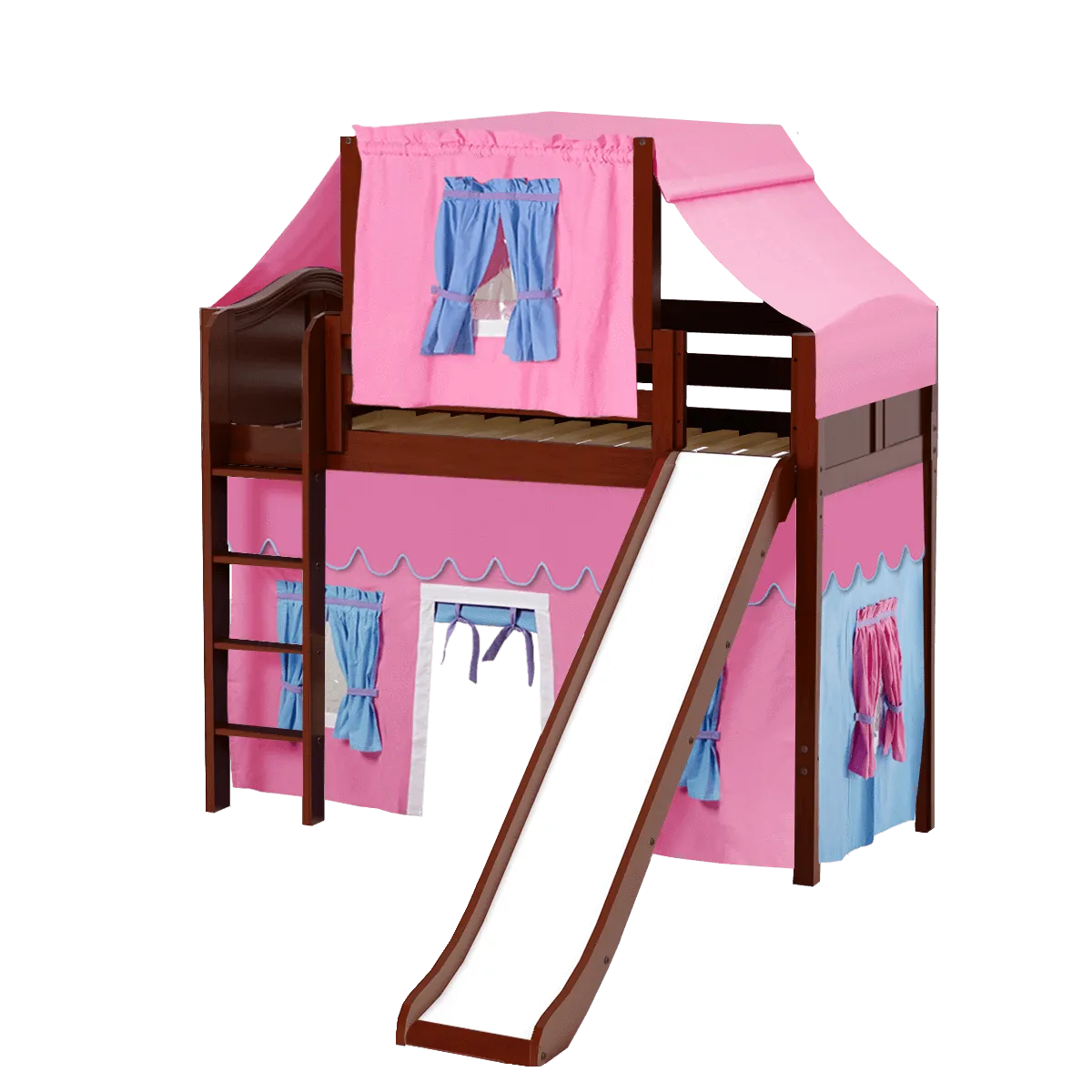 Maxtrix Twin Mid Loft Bed with Straight Ladder, Curtain, Top Tent   Slide
