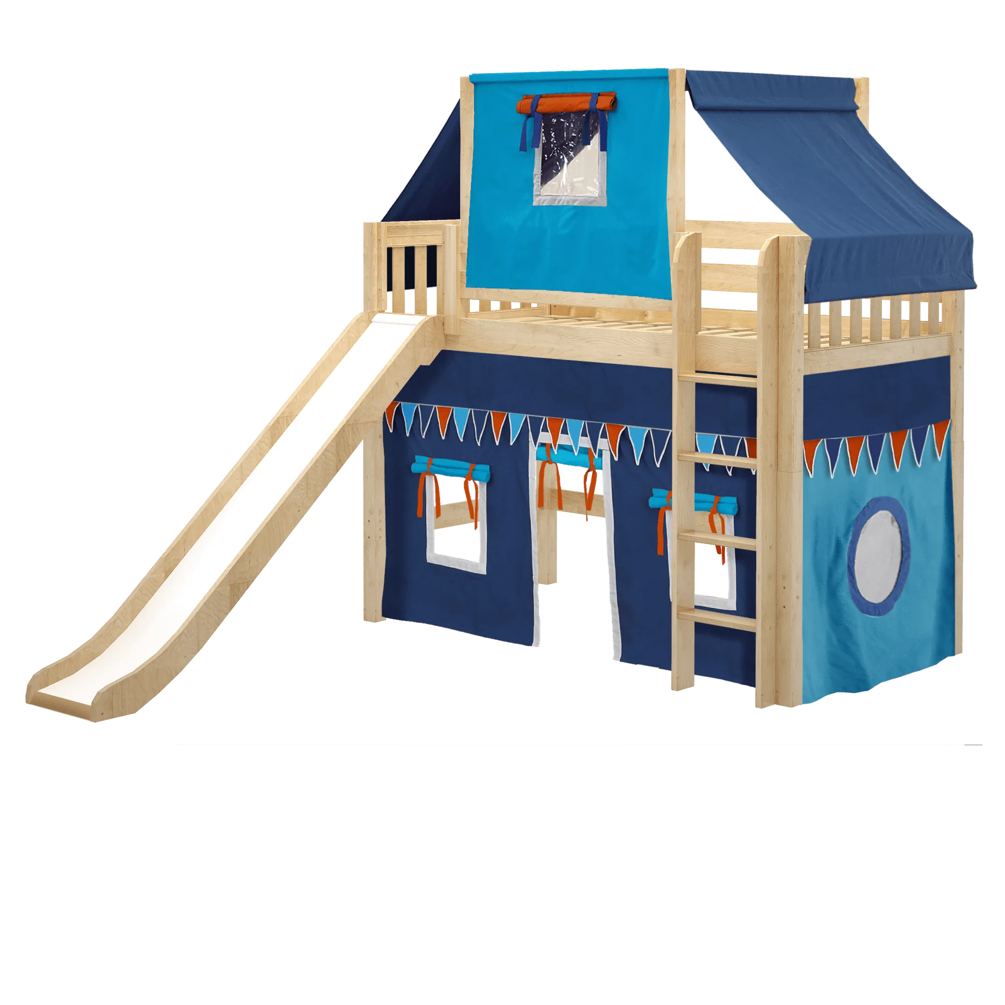 Maxtrix Twin Mid Loft Bed with Straight Ladder, Curtain, Top Tent   Slide