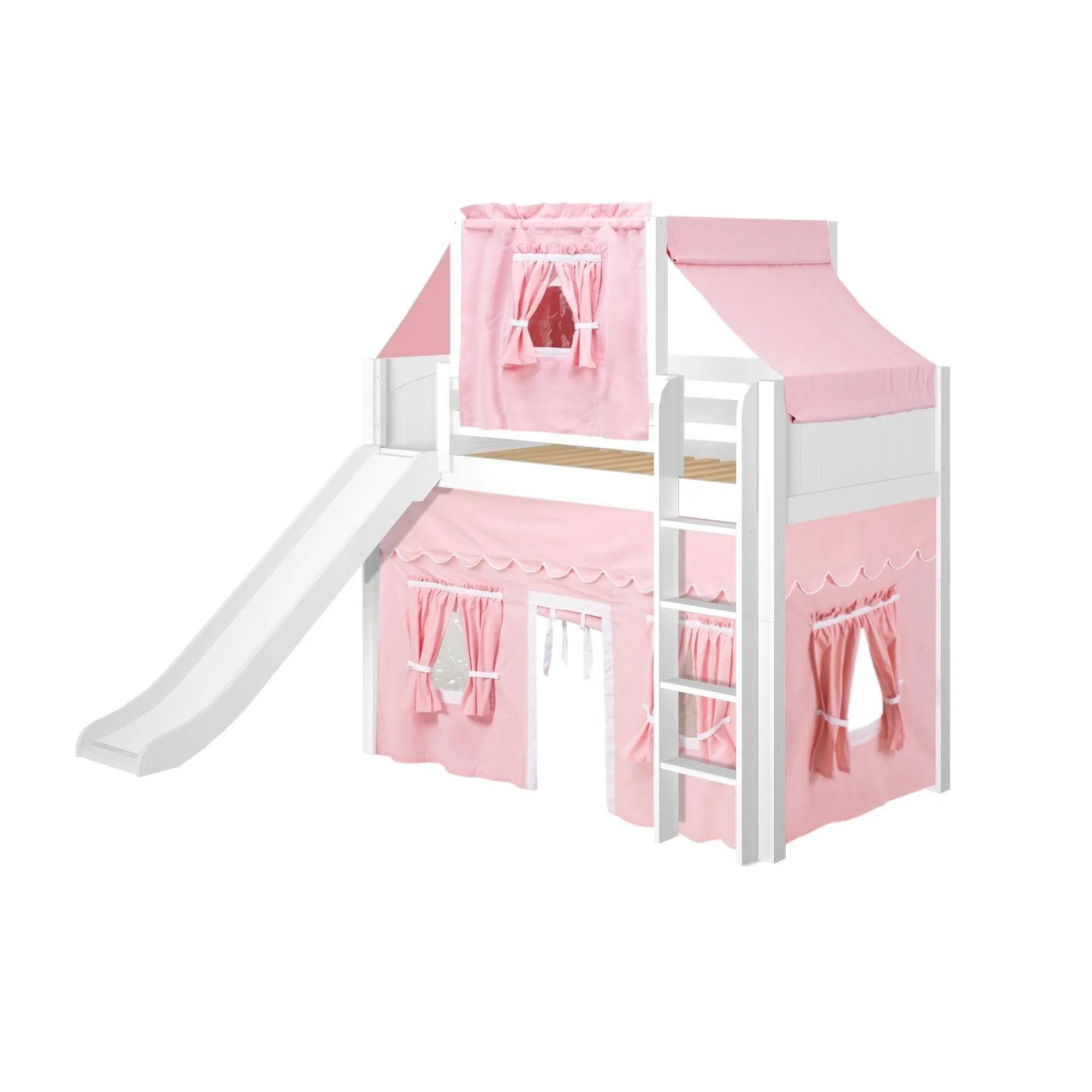 Maxtrix Twin Mid Loft Bed with Straight Ladder, Curtain, Top Tent   Slide