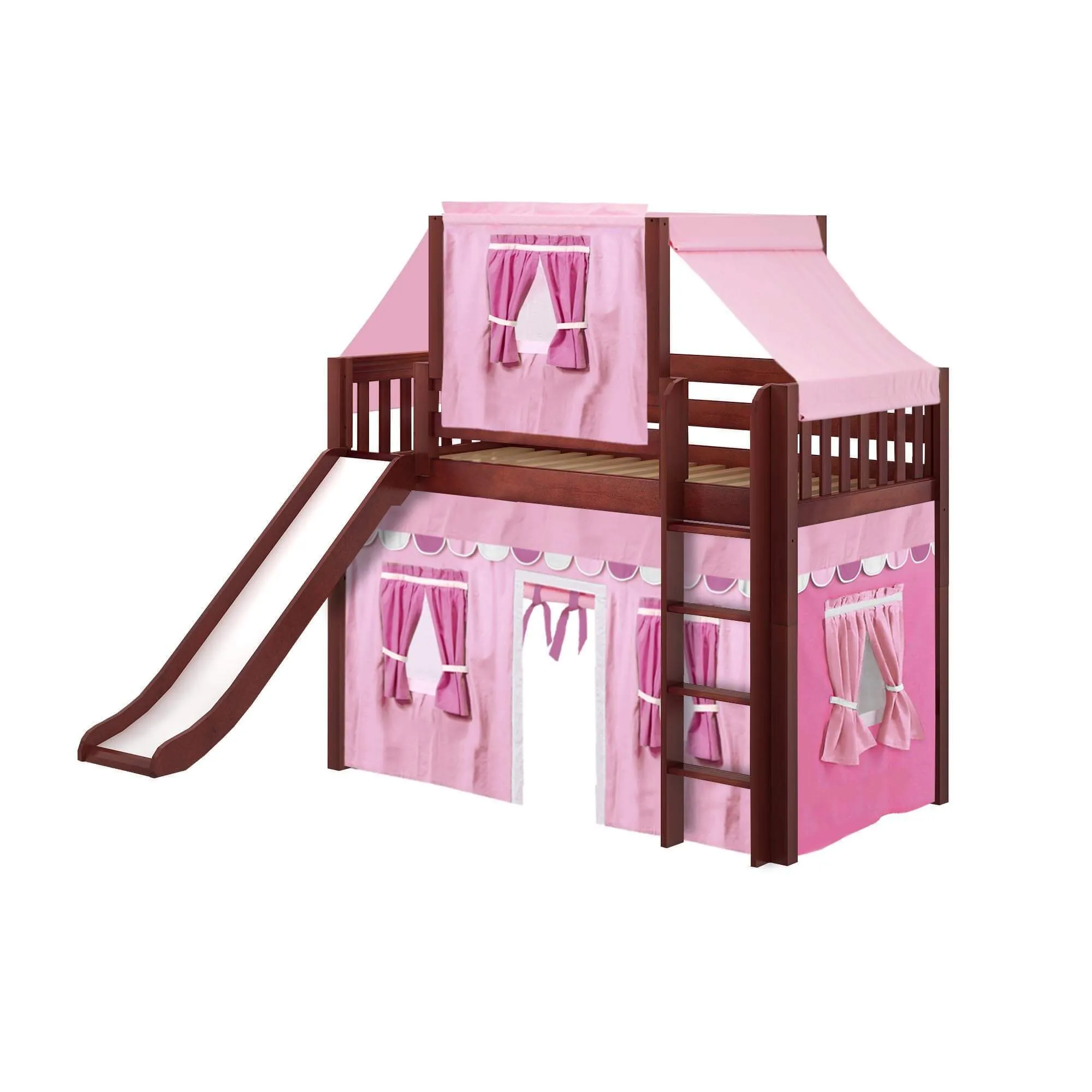 Maxtrix Twin Mid Loft Bed with Straight Ladder, Curtain, Top Tent   Slide