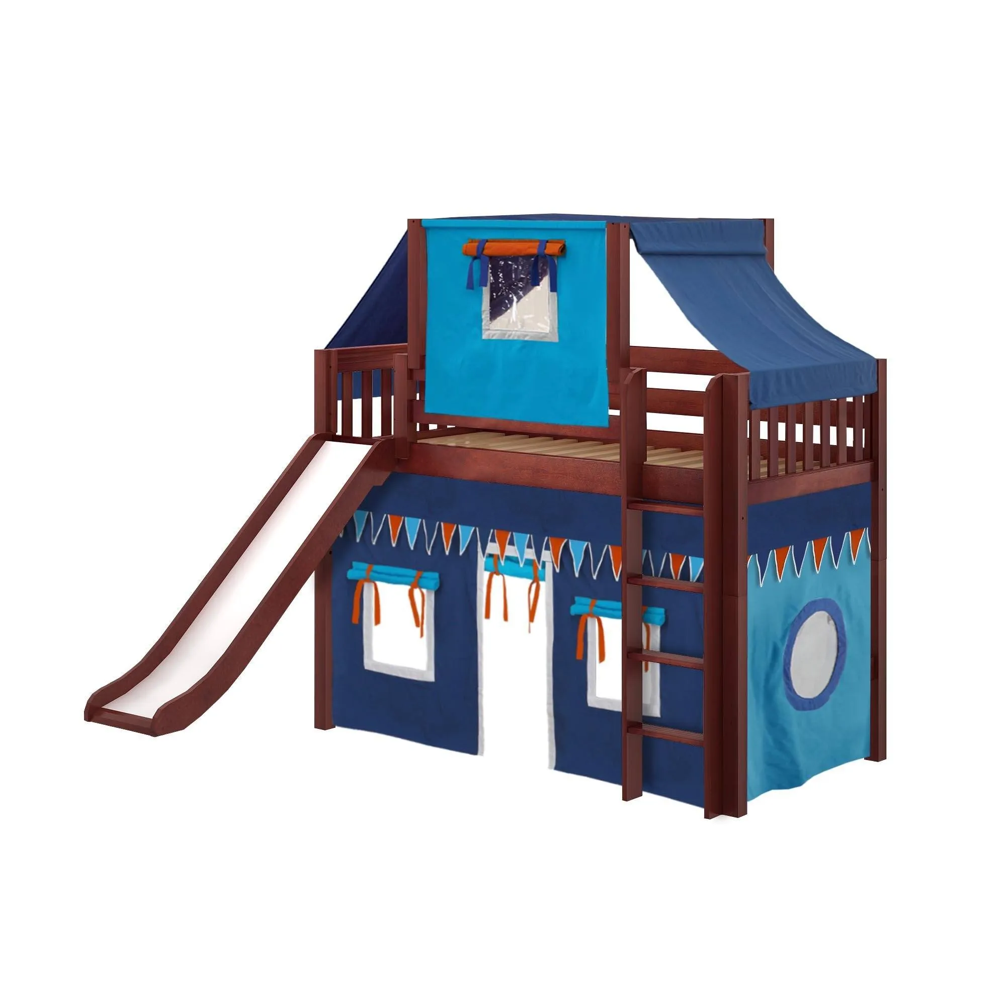 Maxtrix Twin Mid Loft Bed with Straight Ladder, Curtain, Top Tent   Slide