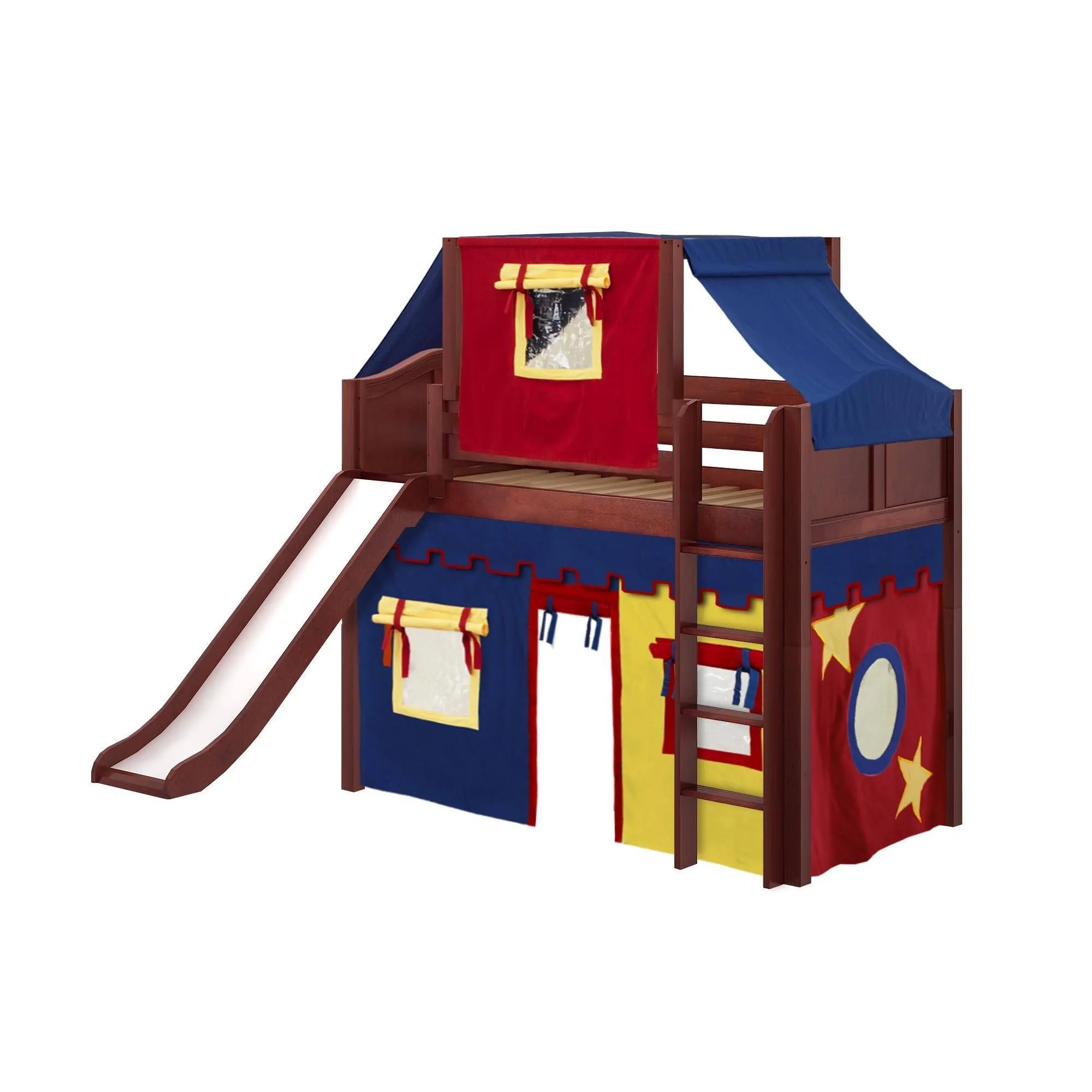 Maxtrix Twin Mid Loft Bed with Straight Ladder, Curtain, Top Tent   Slide