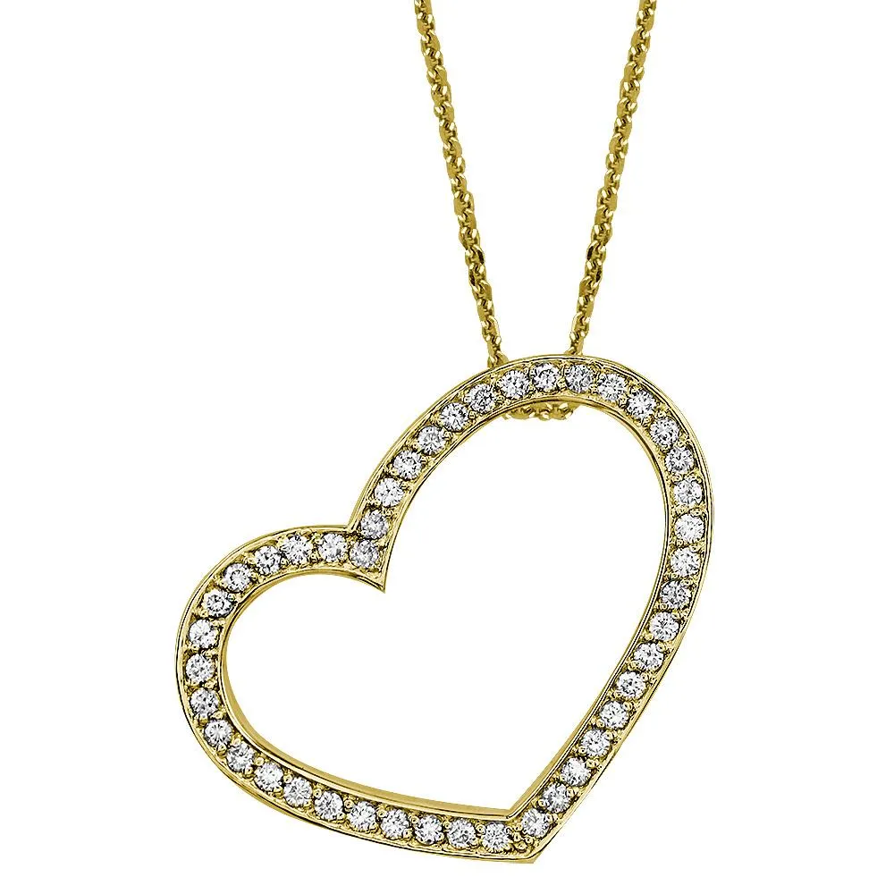 Medium Open Diamond Heart Pendant and Chain in 14K Yellow Gold, 0.45CT, 18" Inches