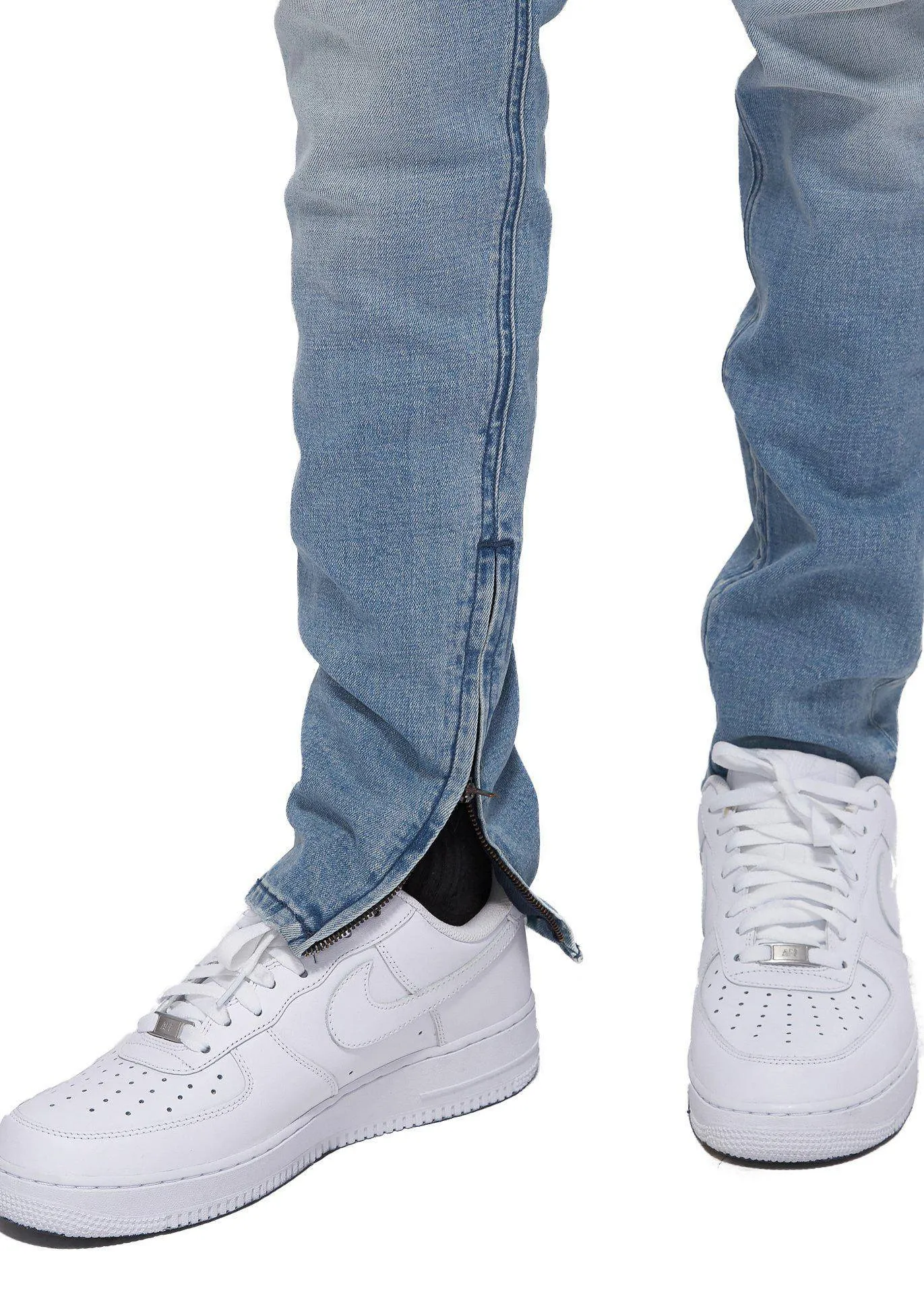 Men's Side Zip Slim Fit Denim in Light Blue Wash
