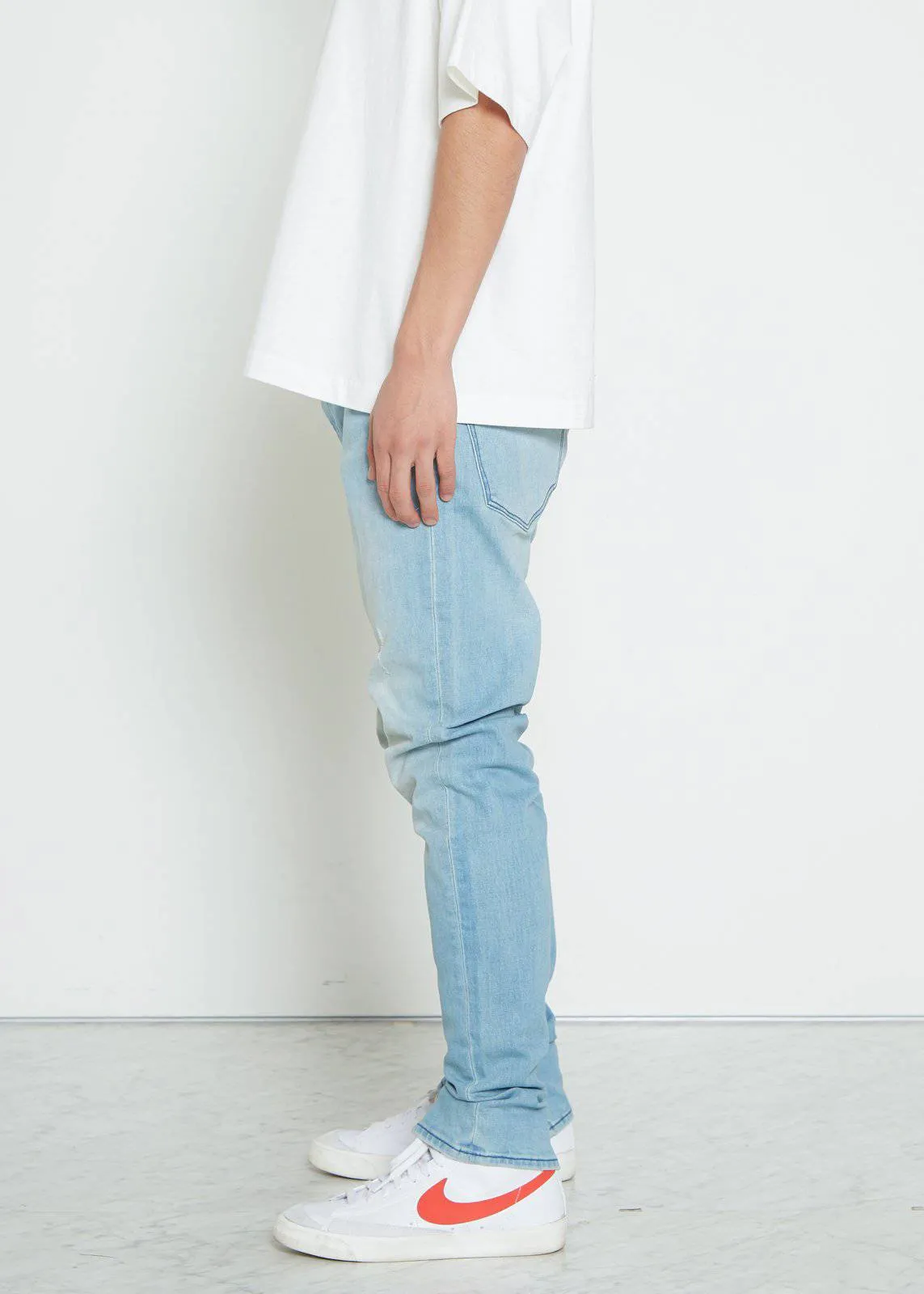 Men's Side Zip Slim Fit Denim in Light Blue Wash