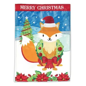 Merry Christmas Fox Large Flag - Applique