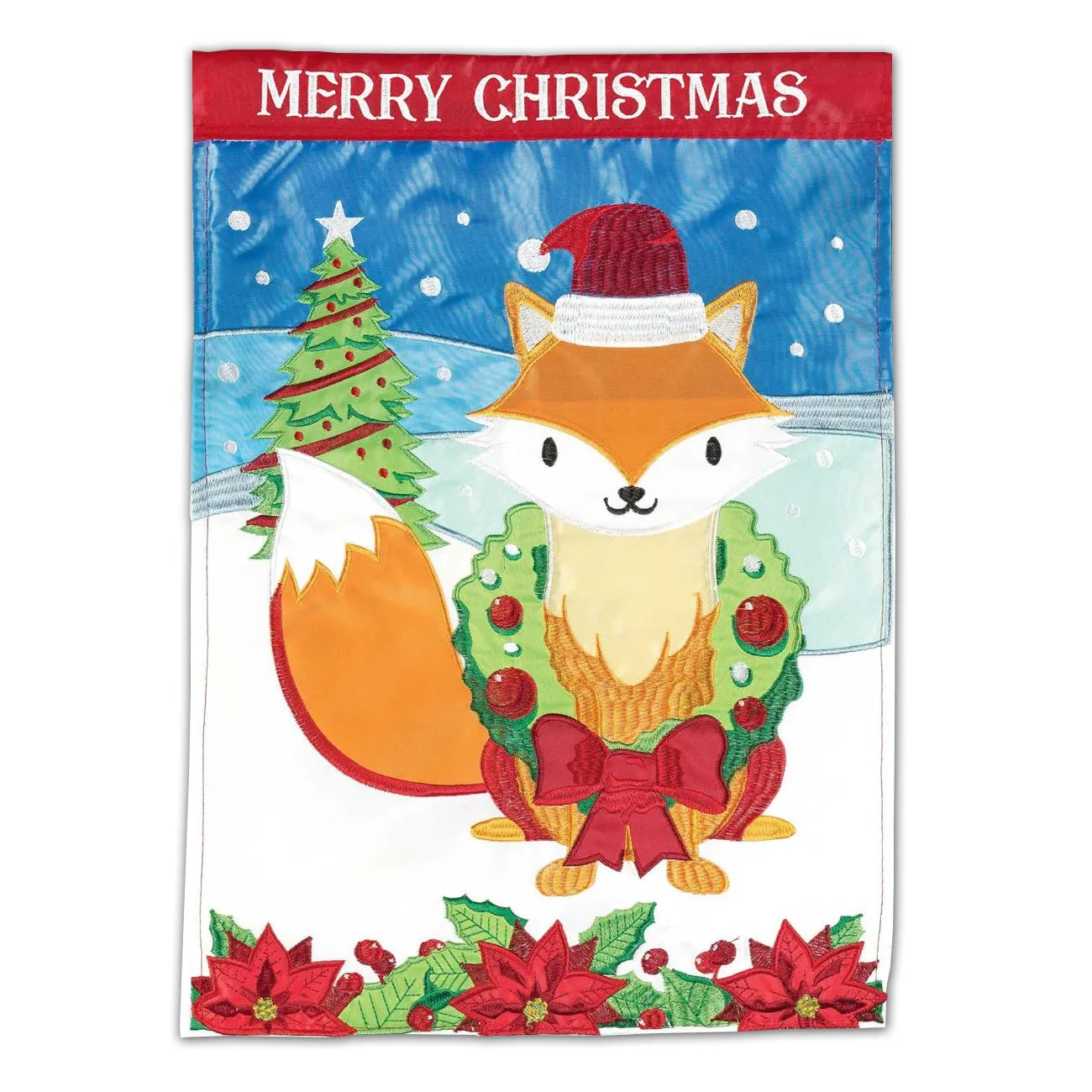 Merry Christmas Fox Large Flag - Applique
