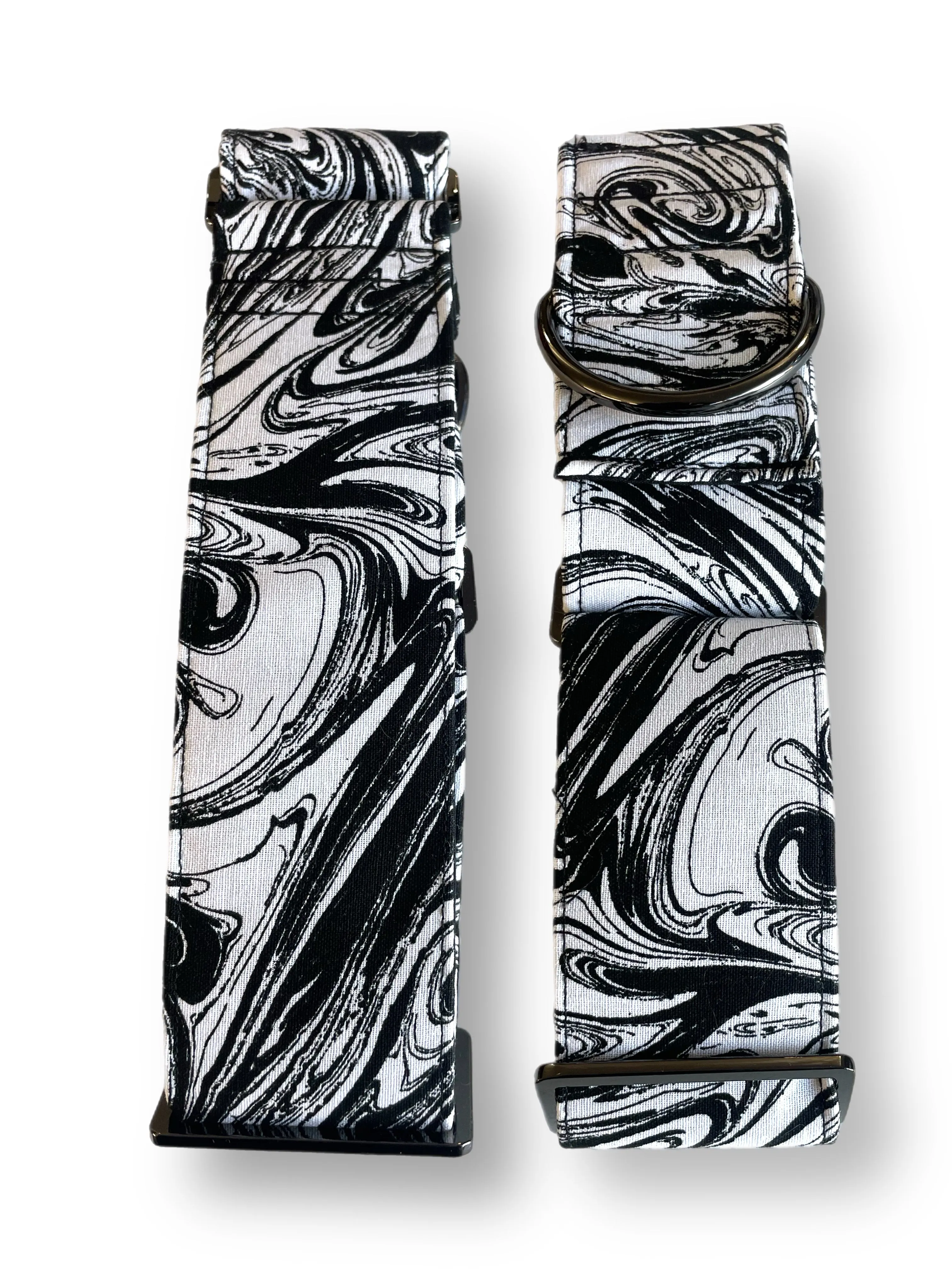 Monochrome swirls in b&w greyhound 50mm martingale cotton super soft
