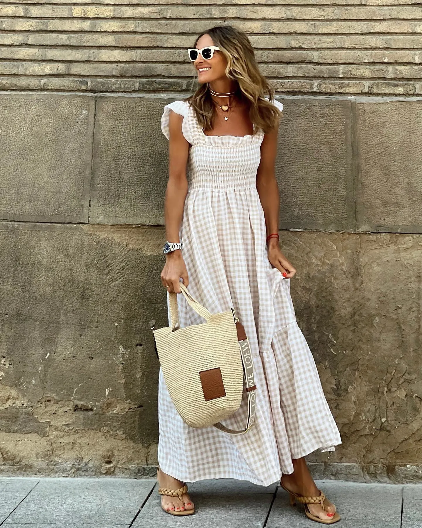 NANCY™ - Chic Retro Plaid Smocked Dress
