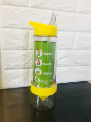 New 20 Ounce Flip Top Lemon Infused Water Bottle, Yellow! Press, Twist, Infuse!