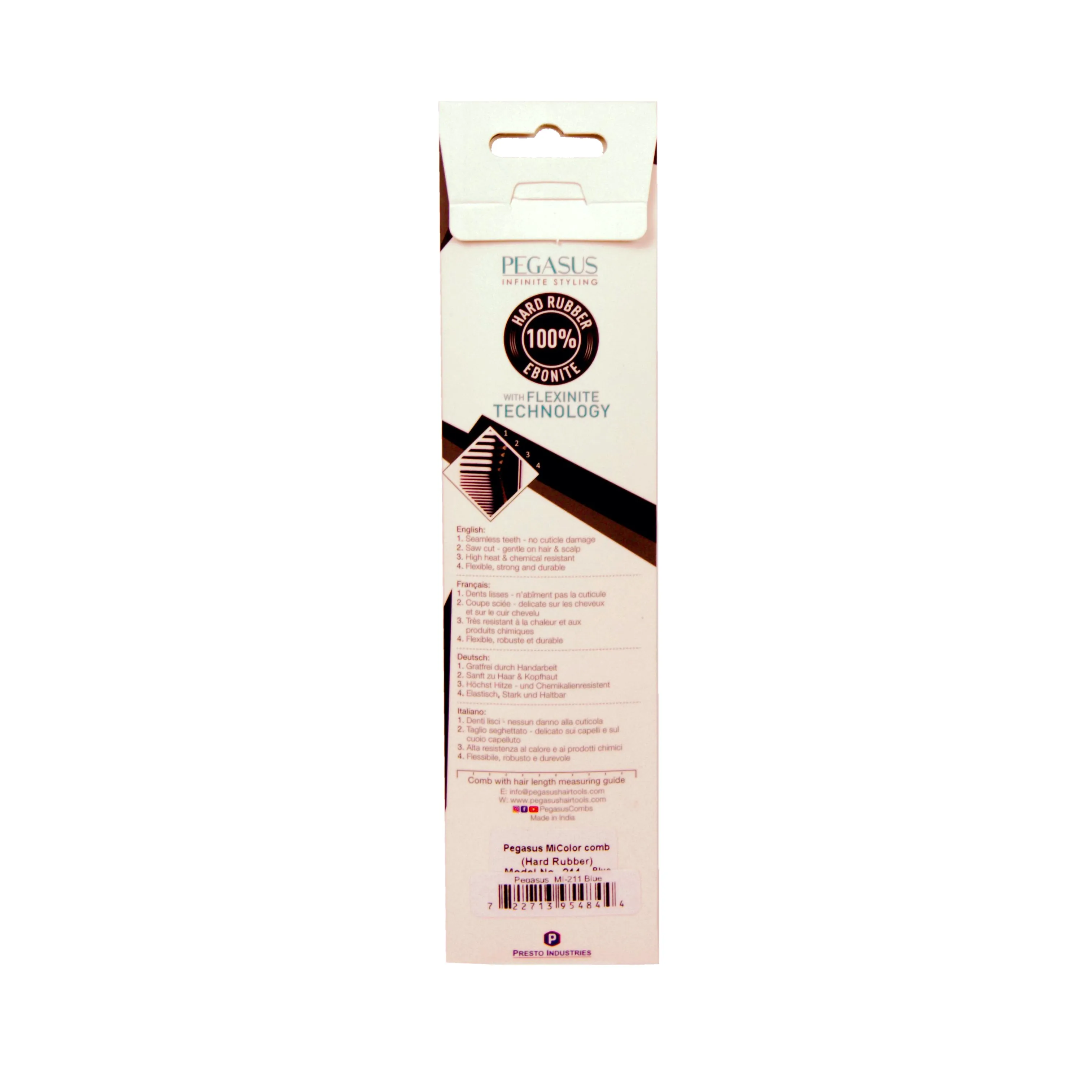Pegasus MICOLOR 211, 9in Hard Rubber Cutting Comb With Sectioning Tooth, Anti Static, Heat and Chemically Resistant, Wet Hair, Everyday Grooming Comb | Peines de goma dura - Gold