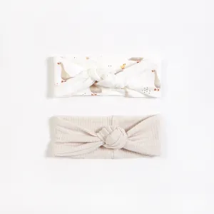 Petit Lem Baby 2 Pack Headbands In Colour Crème And Mother Goose Print Size NB to 24m