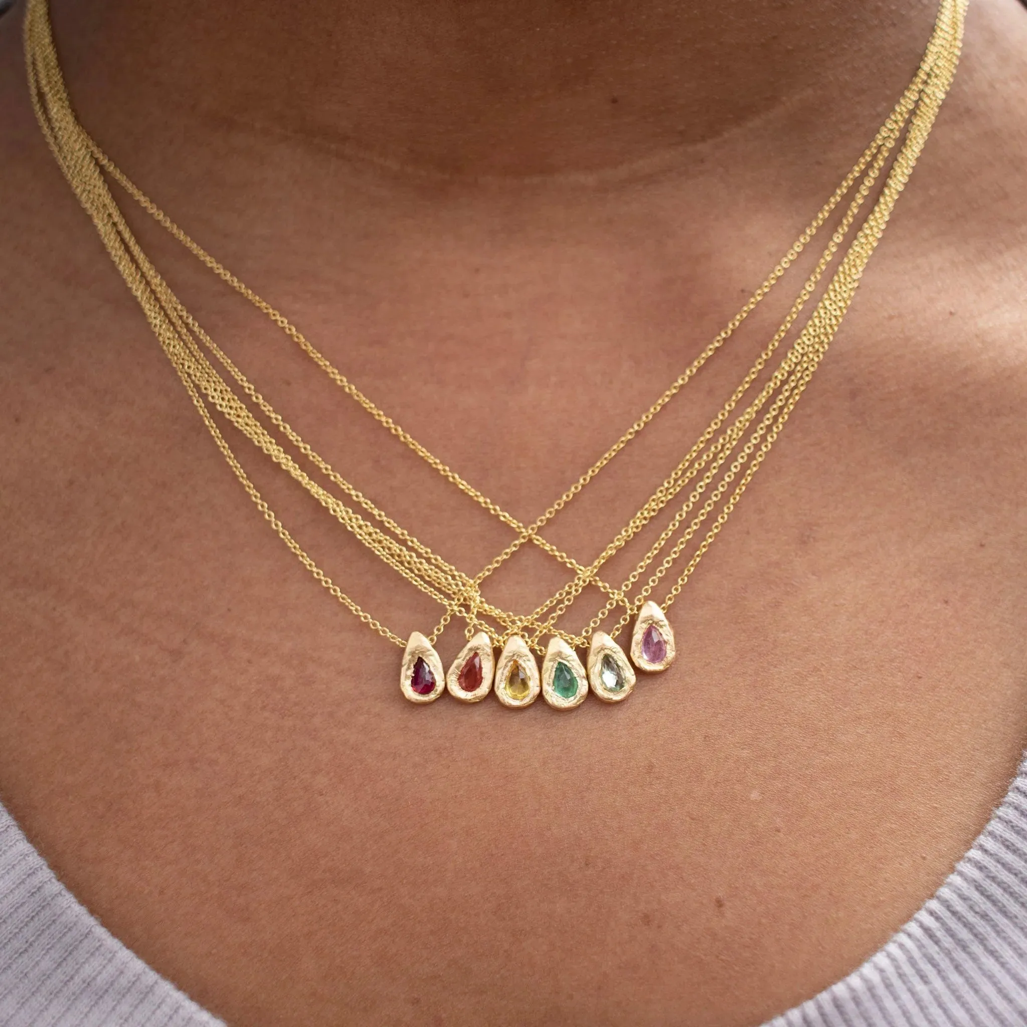 Pink Sapphire Teardrop Gold Slider Necklace
