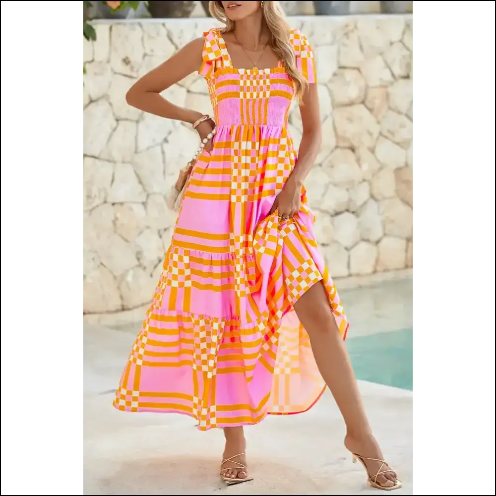 Pink Tie Strap Maxi Dress: Plaid to be Here! 🤪 Needful Things
