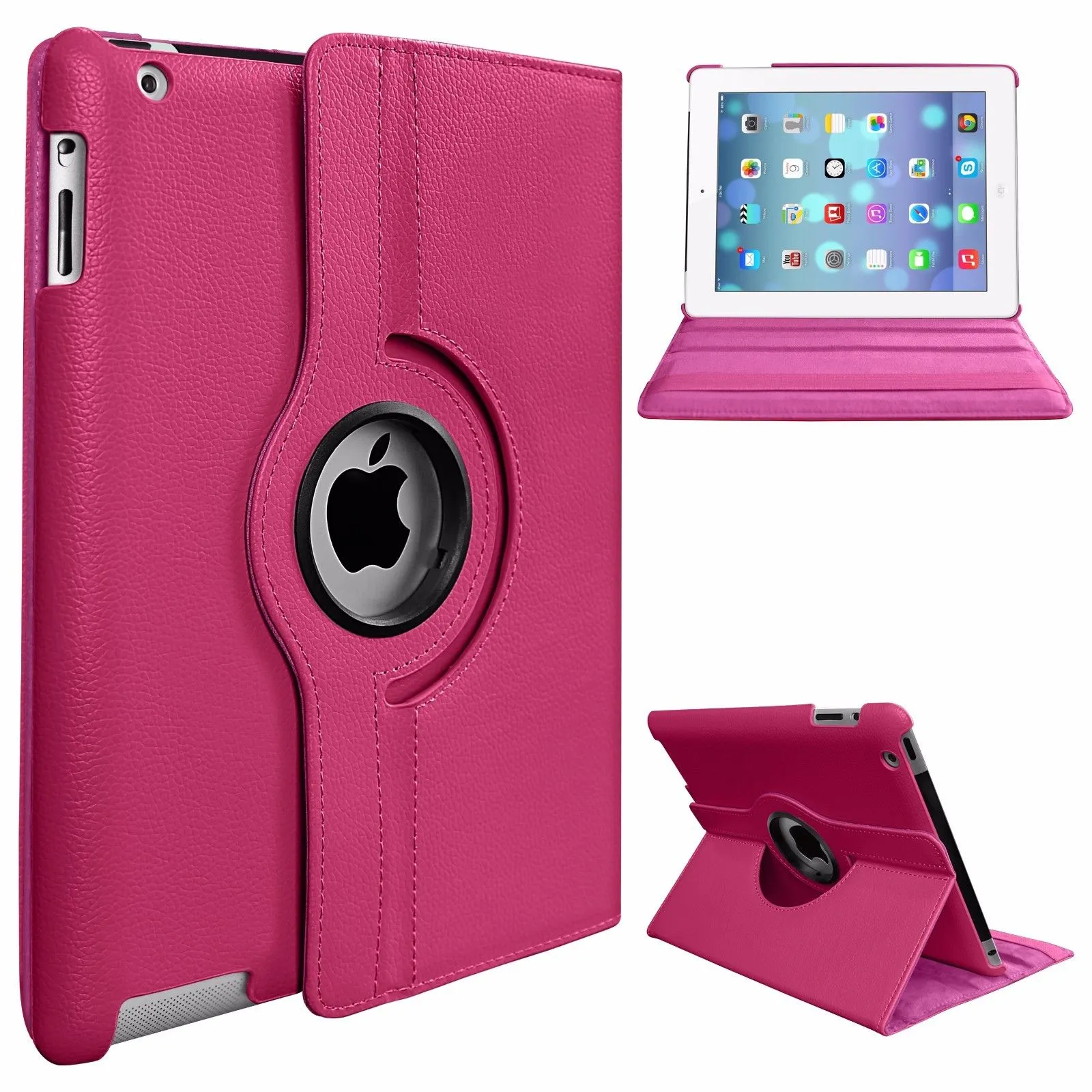 PU Leather Smart Stand Flip Case Cover for Apple iPad mini3/2/1 360 Rotation Tablet Full Protector Case Violet