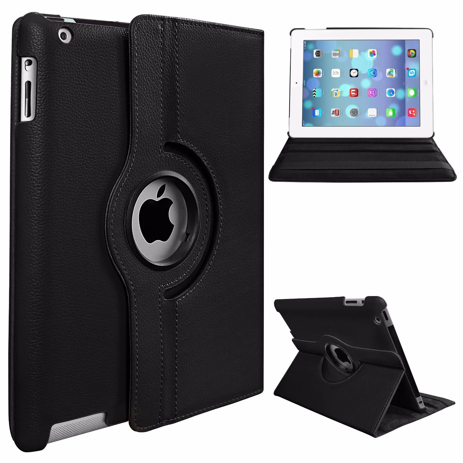 PU Leather Smart Stand Flip Case Cover for Apple iPad mini3/2/1 360 Rotation Tablet Full Protector Case Violet