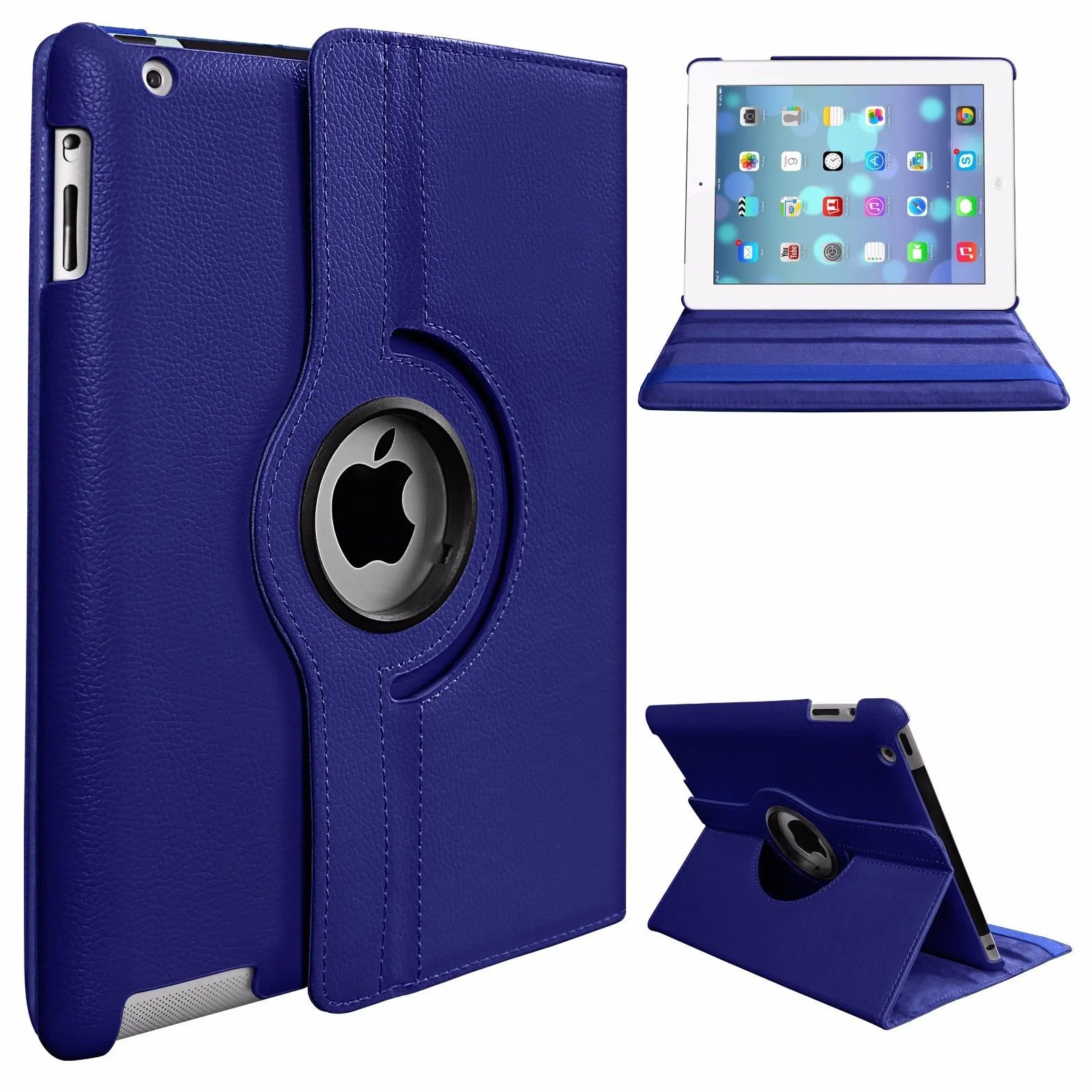 PU Leather Smart Stand Flip Case Cover for Apple iPad mini3/2/1 360 Rotation Tablet Full Protector Case Violet