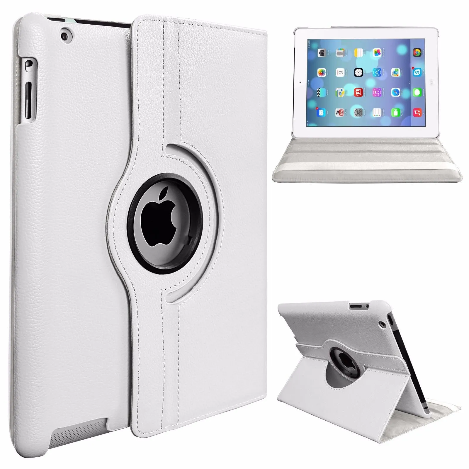 PU Leather Smart Stand Flip Case Cover for Apple iPad mini3/2/1 360 Rotation Tablet Full Protector Case Violet