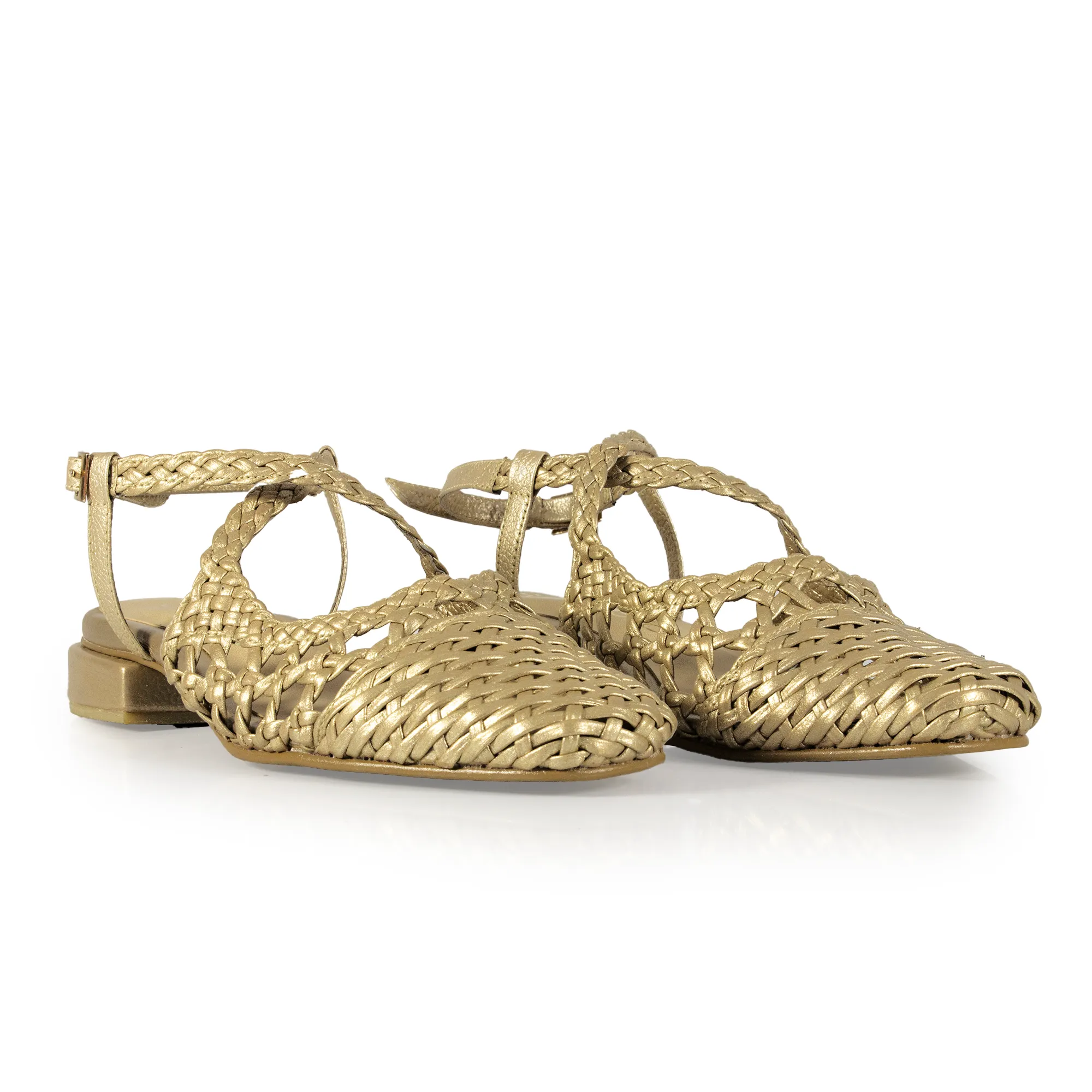 "ELIANA" WOVEN LEATHER BALLET FLATS