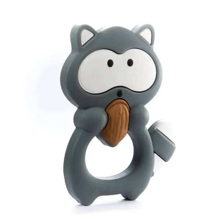 Raccoon Silicone Teether Toy with Food-safe Pendant