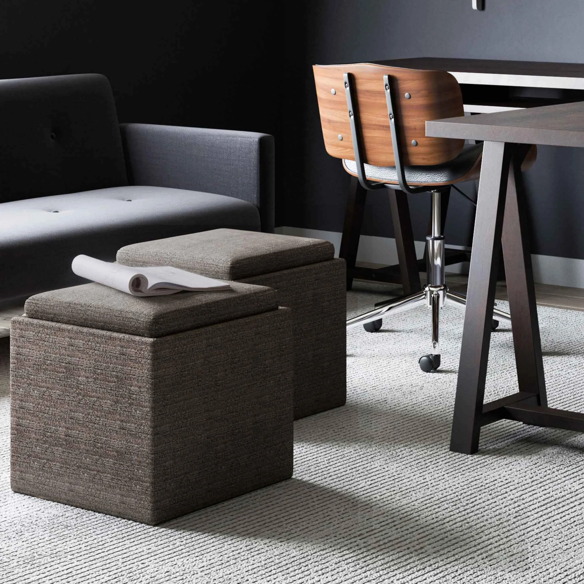 Rockwood Cube Storage Ottoman in Tweed